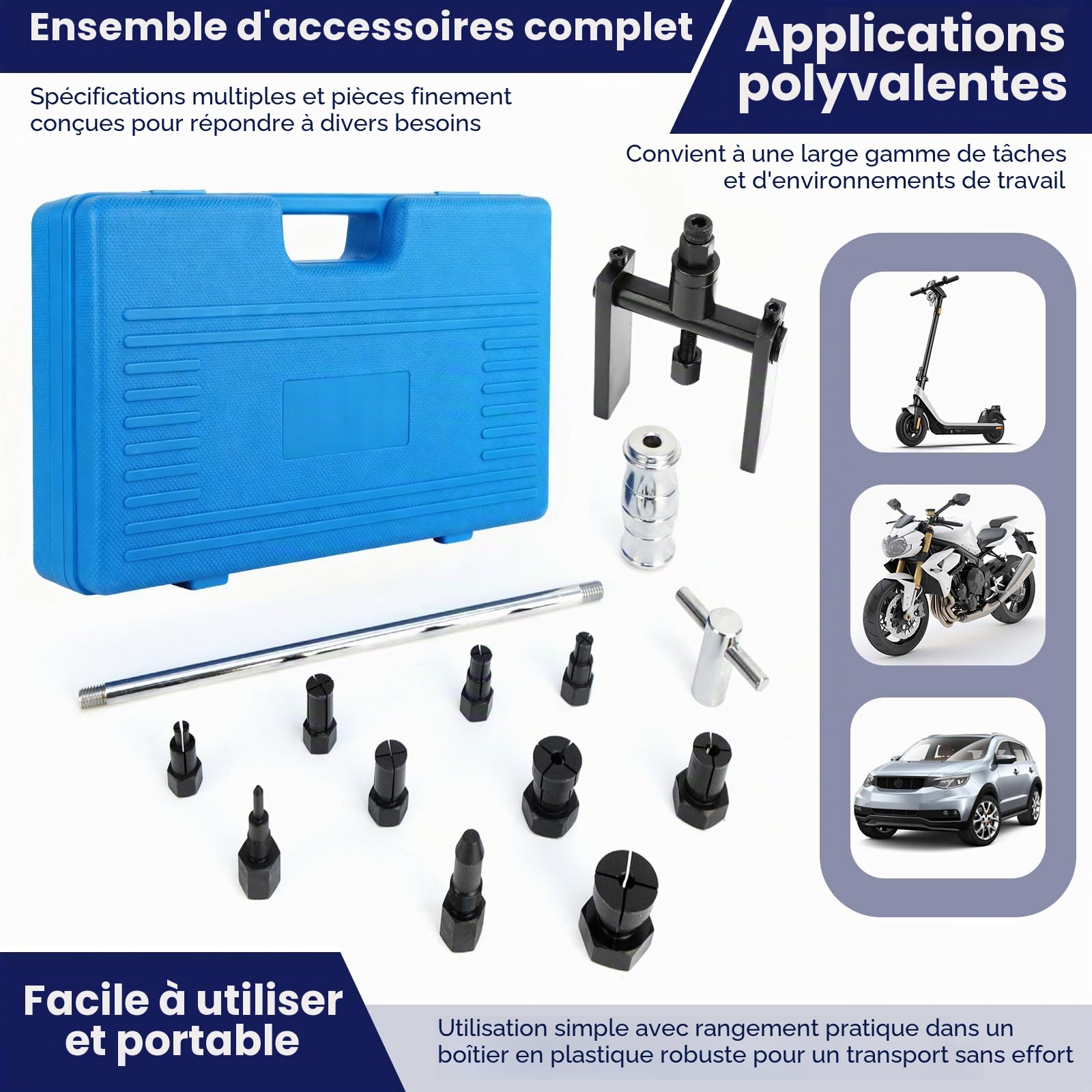 Extracteur de Roulements Upgrade, Kit Extracteur Interne avec Marteau Coulissant & Extracteur à Deux Bras, Extracteur à Marteau Coulissant avec 8 Douilles Expansibles 8–32 mm, Outil Roulement à Billes
