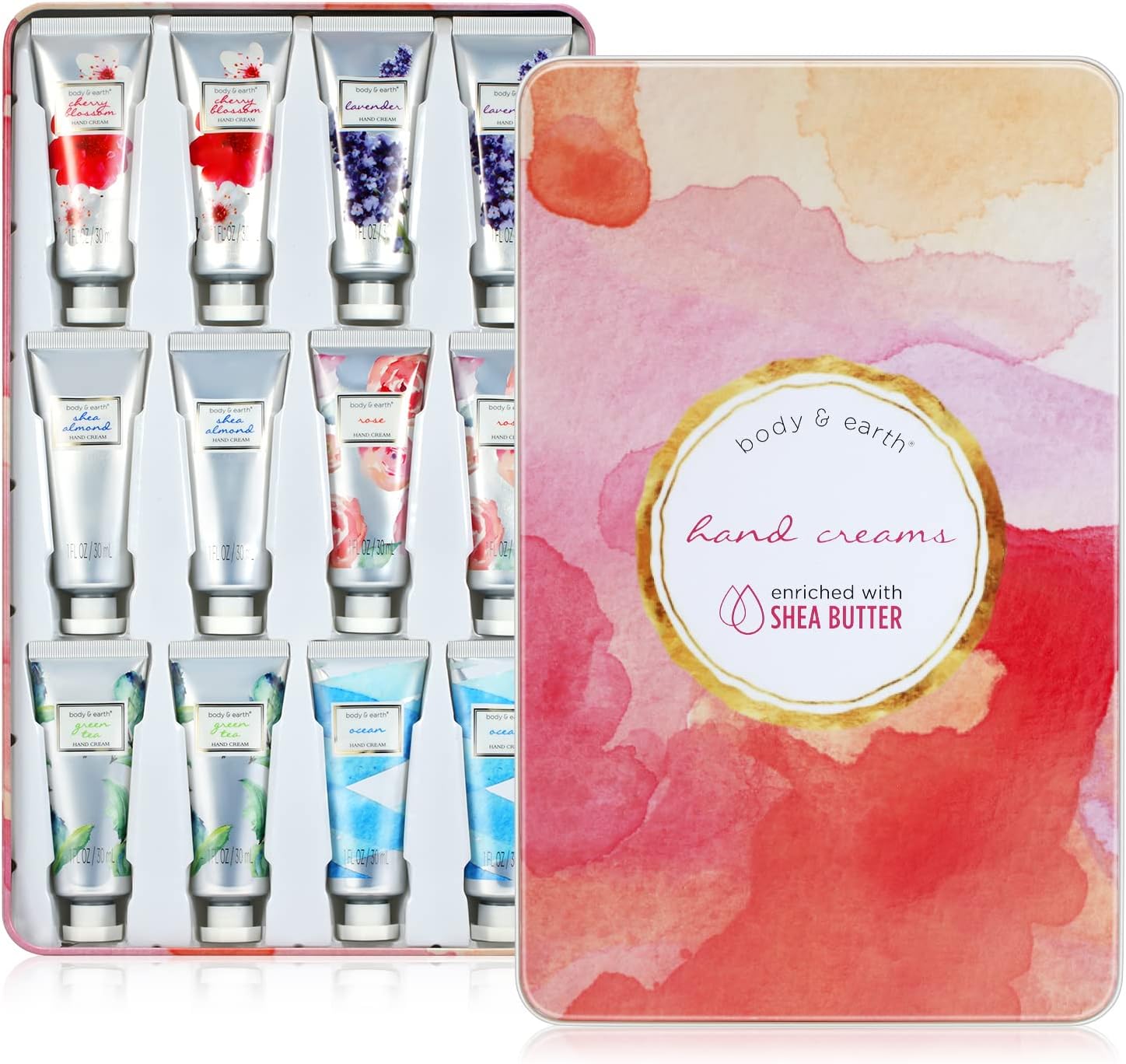 Hand Cream Gift Set, BODY & EARTH Hand Lotion Set for Dry Hands with Shea Butter, 12pc Travel-size, Best Gifts Idea for Women