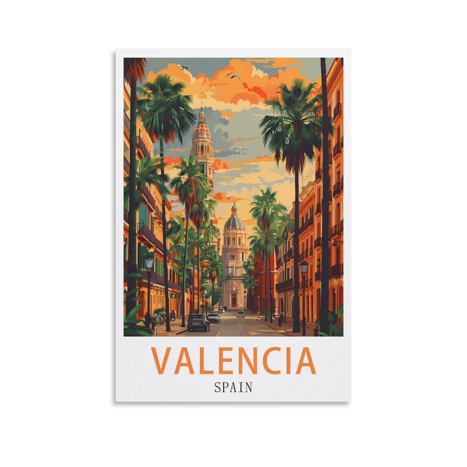 Fuudang Unframe-Style Spain Valencia Vintage Travel Posters 08X12inch(20X30cm) Canvas Art Poster And Wall Art Picture Print Modern Family Bedroom Decor Posters