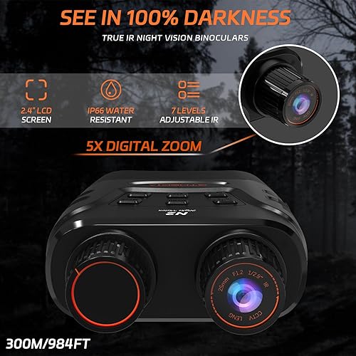 Miniatura 3 de Gafas de visión nocturna, prismáticos de visión nocturna infrarroja para adultos, pantalla de 2.4 pulgadas, visión nocturna de caza con tarjeta TF