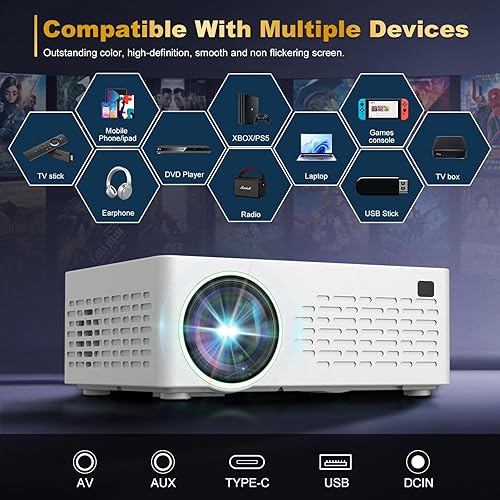 Miniatura 6 de Soporte inteligente para proyectores 4K, viene con un mini soporte, mini proyector con altavoz estéreo, proyector portátil Full HD, compatible con