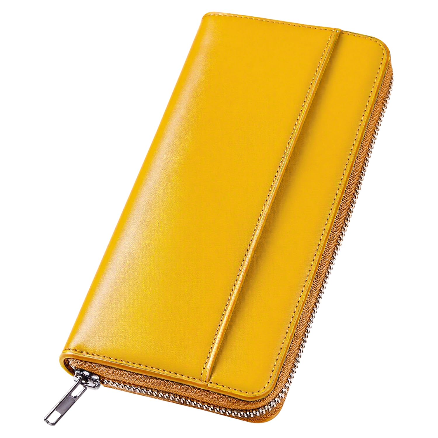 Tochigi Leather Long Wallet Yellow Cowhide YKK Zipper 13 Cards Japan
