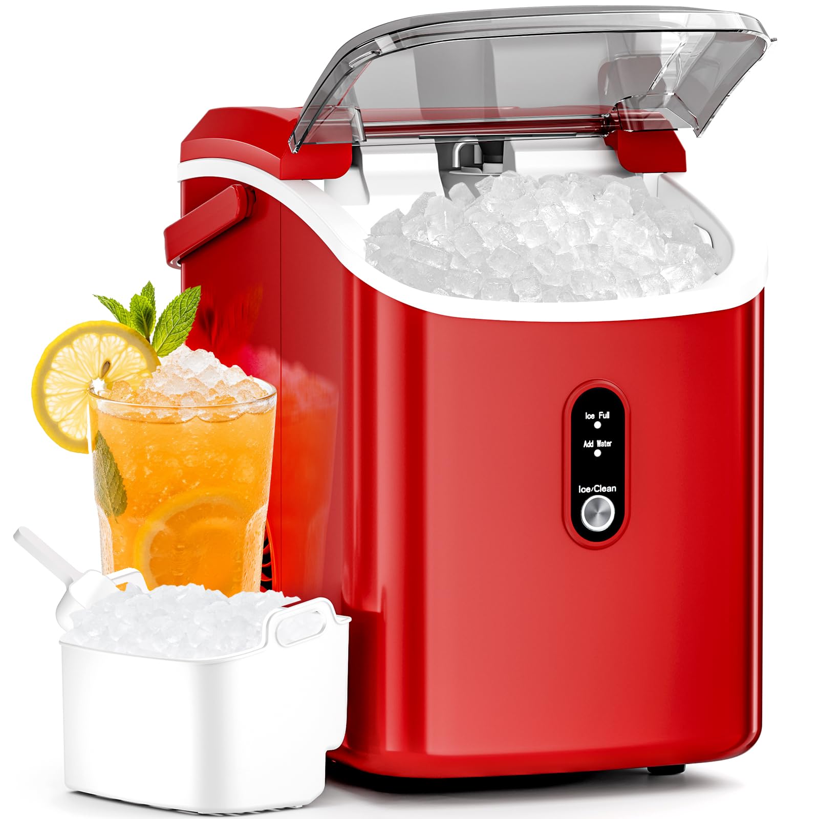 Nugget Countertop Ice Maker With Soft Chewable Pellet Ice, 34lbs/24h,Pebble Portable Ice Machine With Ice Scoop, Self-Cleaning, One-Click Operation, For Kitchen/Office/Bar, Red on Fridge.com - View 1