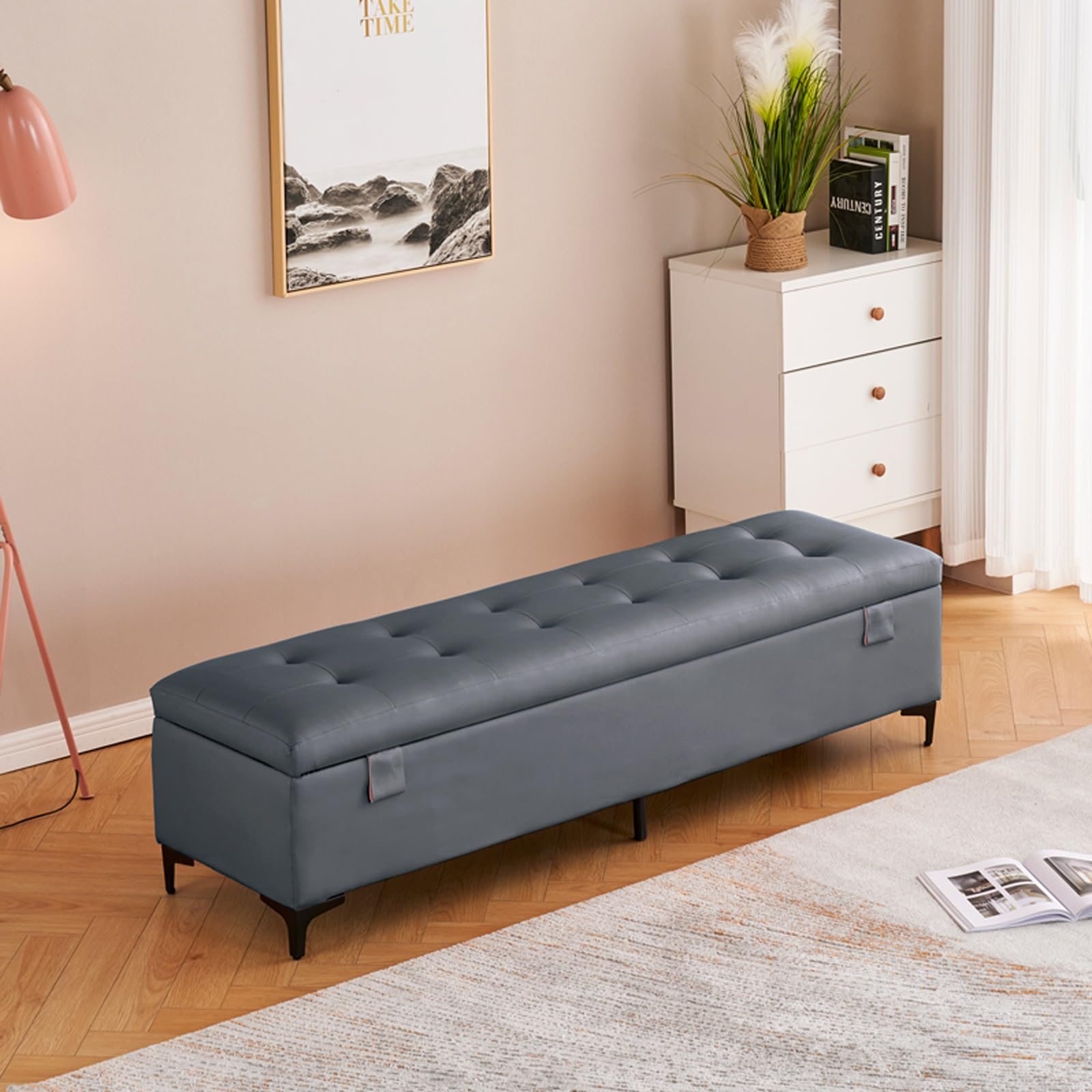 Banc de rangement coffre similicuir grand repose-pieds ottoman salon chambre à coucher