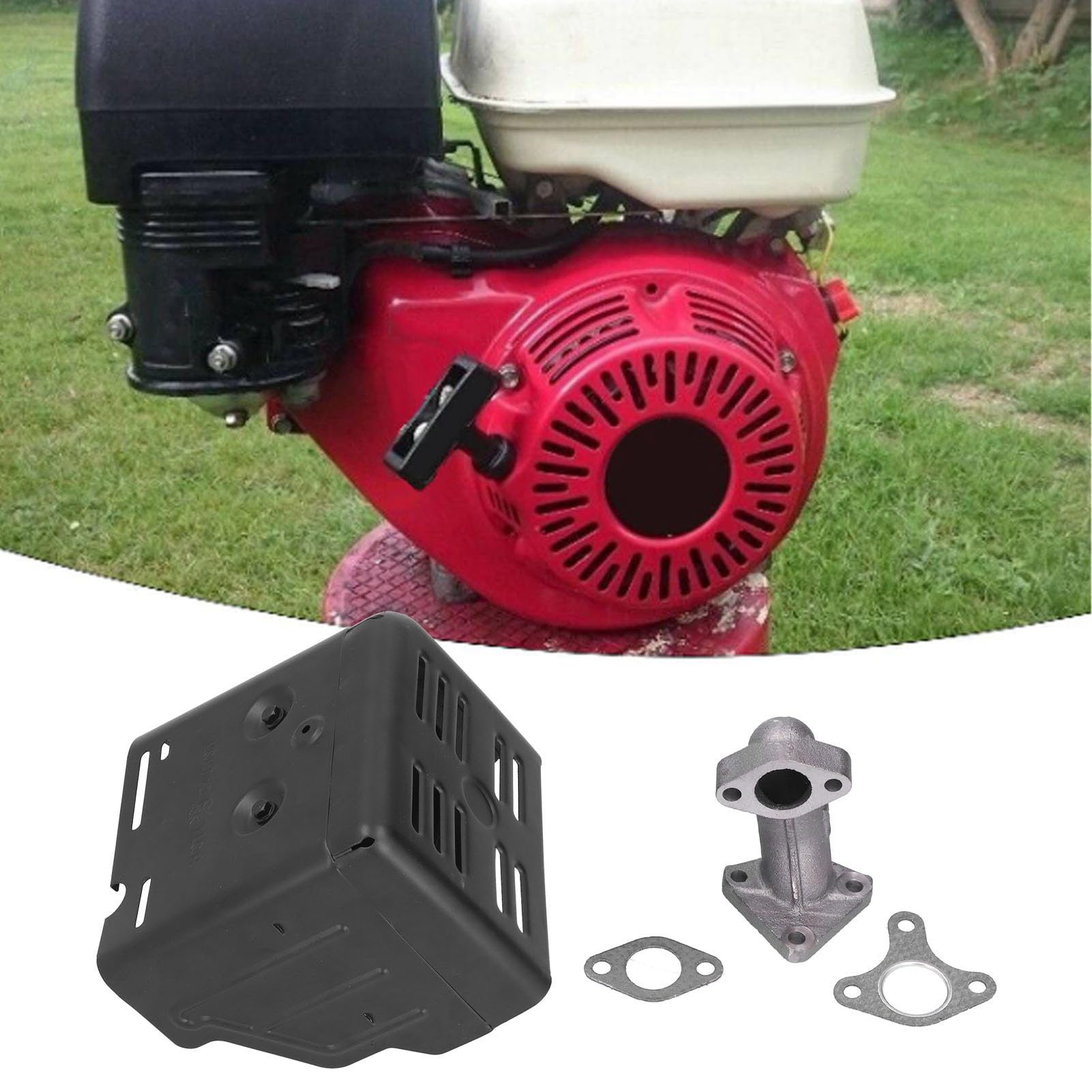 Conjunto de escape del silenciador, silenciador con juntas de repuesto, conjunto de escape del silenciador de hierro para motor Gx240 Gx270 con tubo de admisión de junta