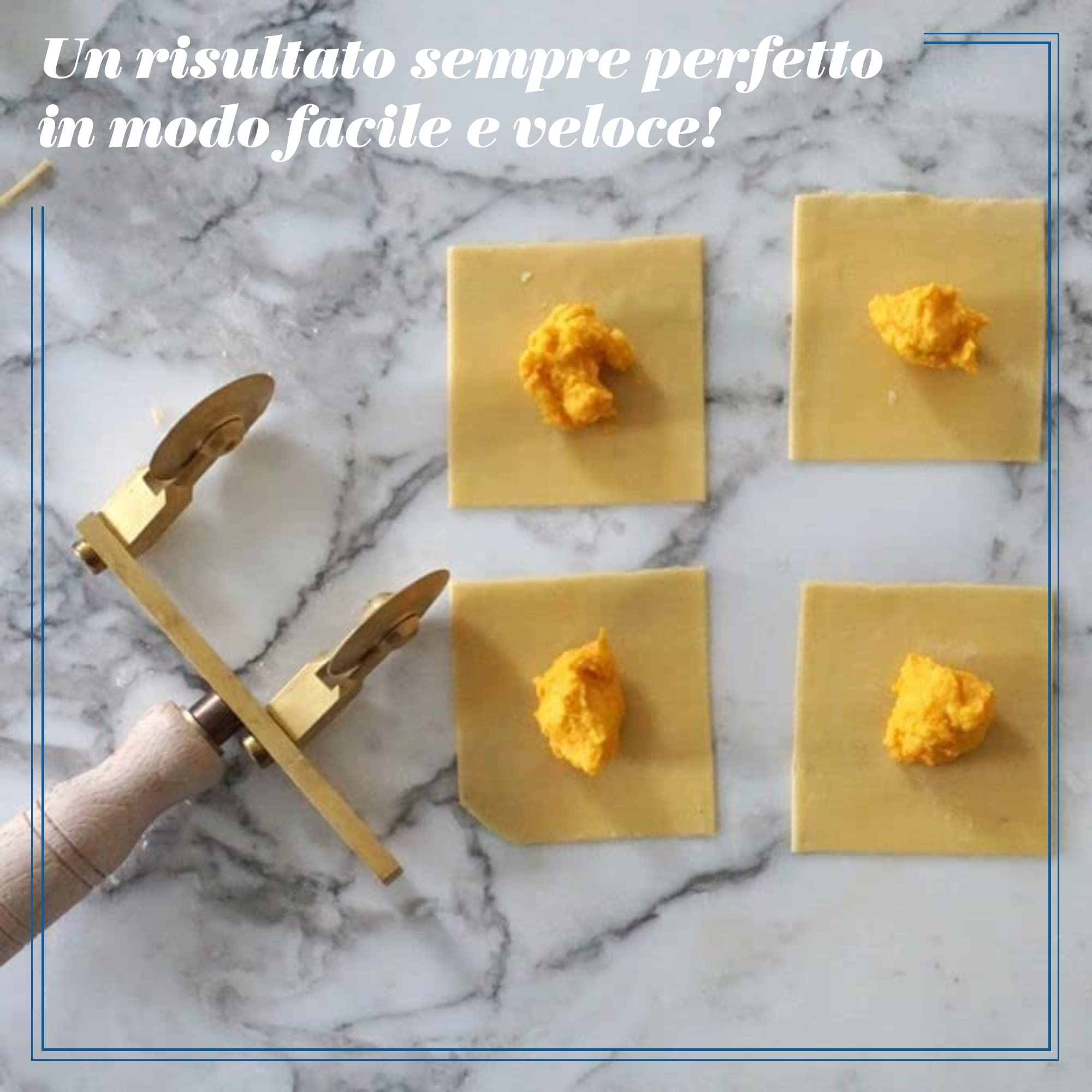 LA GONDOLA Rotella Tagliapasta Doppia Regolabile Liscia in Ottone ed Impugnatura Legno, Prodotto Artigianale Made in Italy