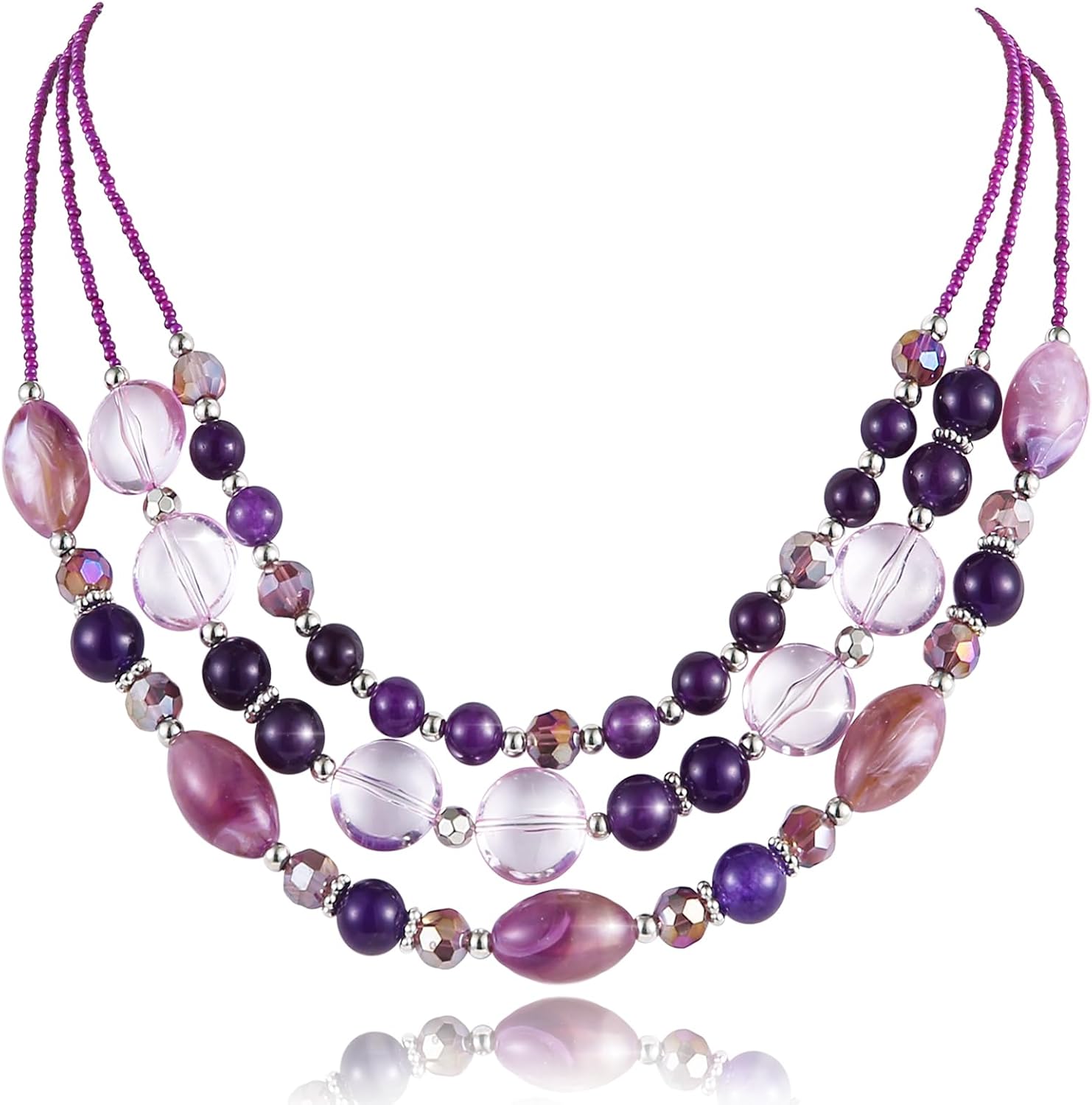 Chunky Layered Beaded Necklaces for Women Multi Strand Statement Necklace Fashion Jewelry Birthday Gifts for Mom