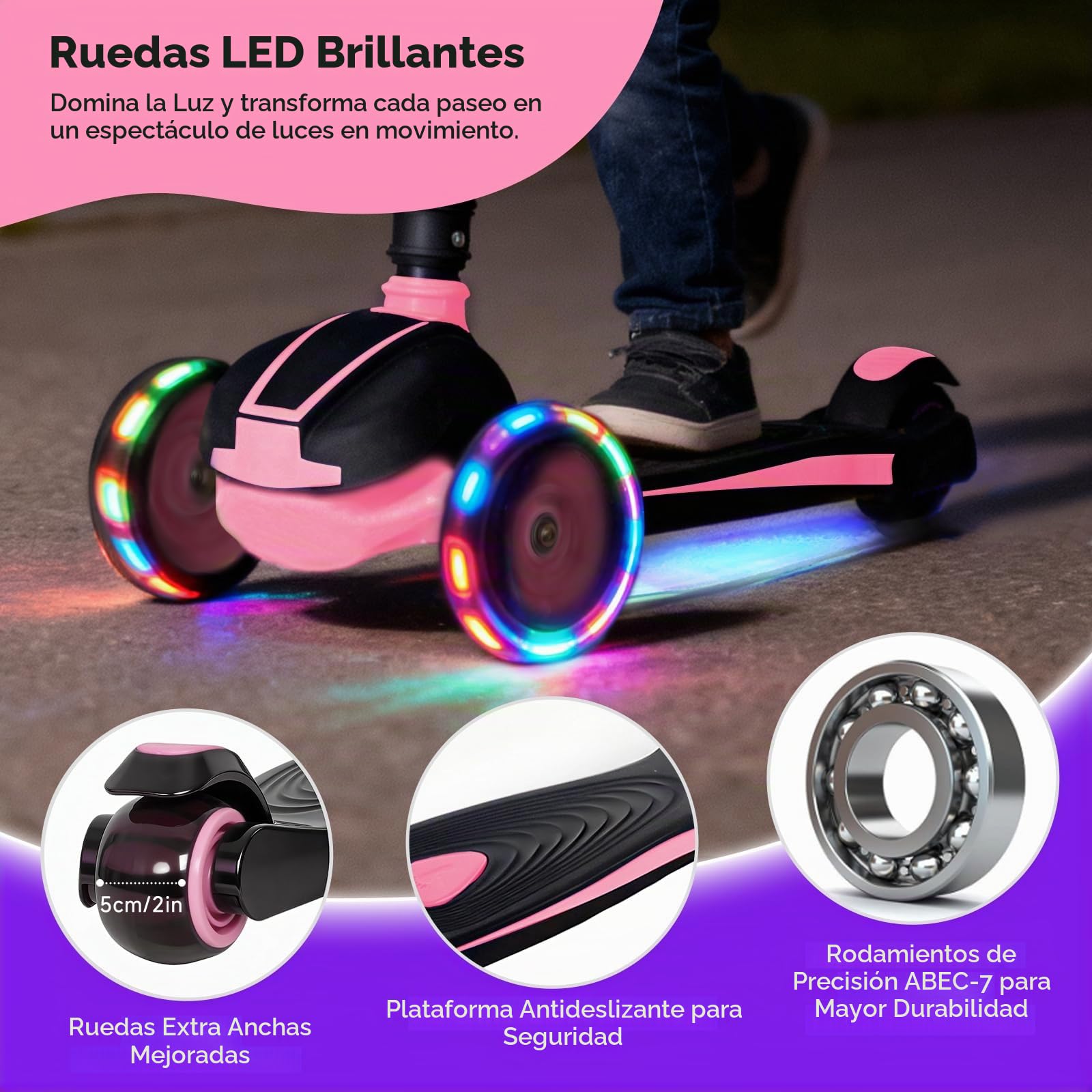Nattork Roller Niños 3-12 años, Scooter Niños con Luces led, 4 Ajuste de Altura Kinderroller für Jungen Mädchen 3-8 años, hasta 100 kg Kinderscooter
