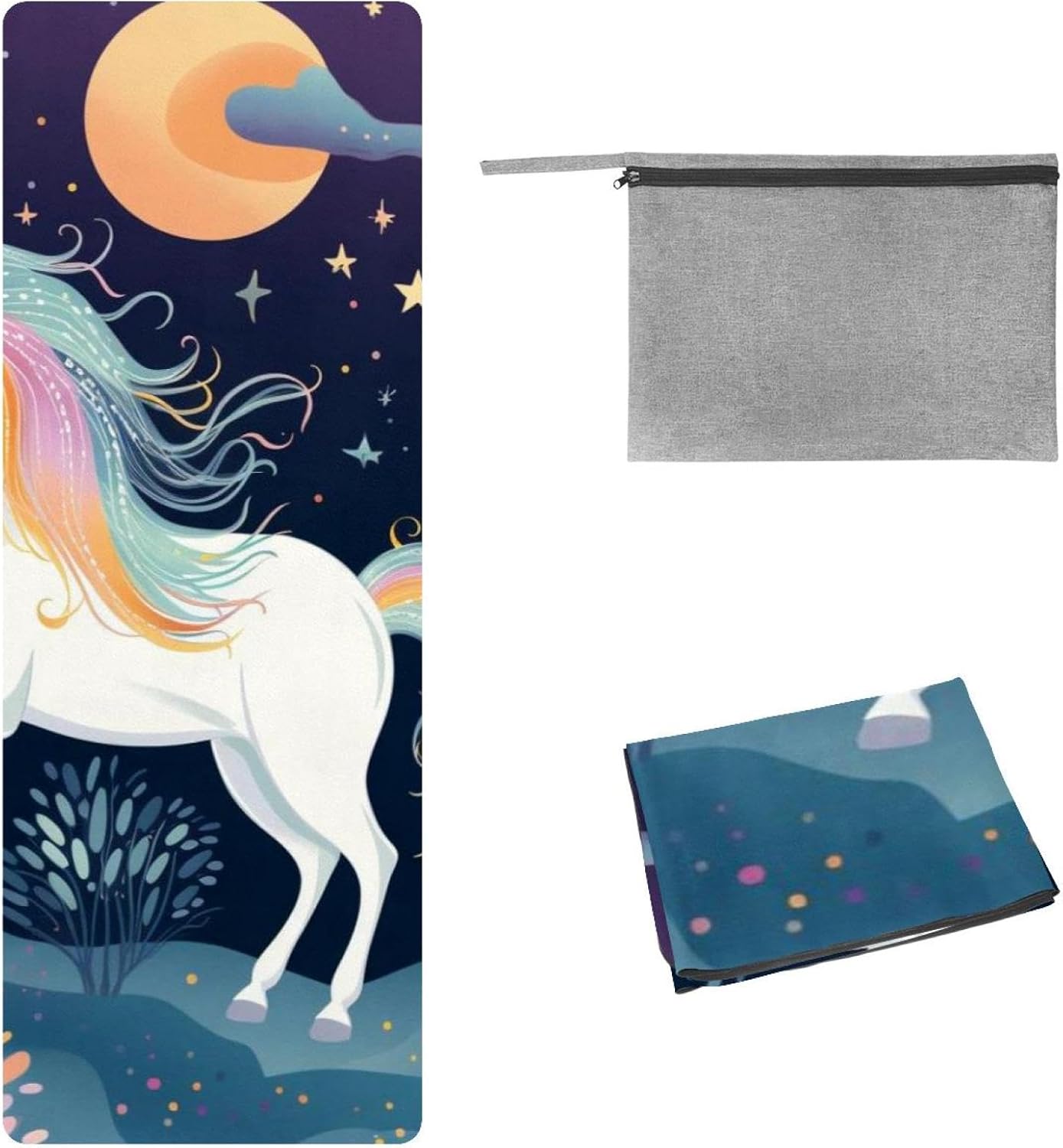 Yoga Towel, Galaxy Unicorn Pattern Non Slip Sweat Absorbent Hot Yoga Mat Towel for Hot Yoga, Pilates and Fitness - 72.8" x 26.8"