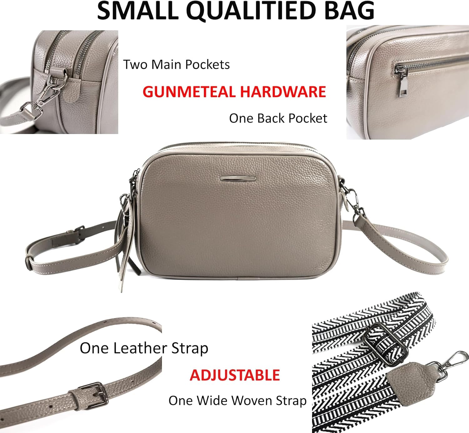 Genuine Leather Crossbody Bag Square Camera Messenger bag Women Purse Phone Handbag with Two Shoulder Straps - Image 7