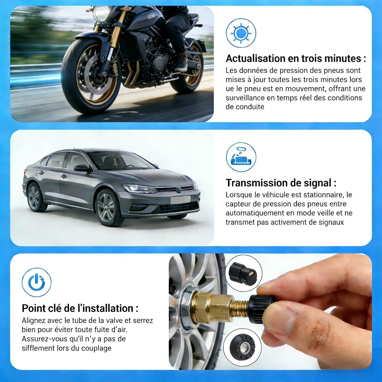 MOMAN TPMS Système Surveillance Pression Pneus Bluetooth Capteurs Lot4 | Capteur pression pneus voiture, suivi Bluetooth via application, alerte température, données en temps réel, camping-car