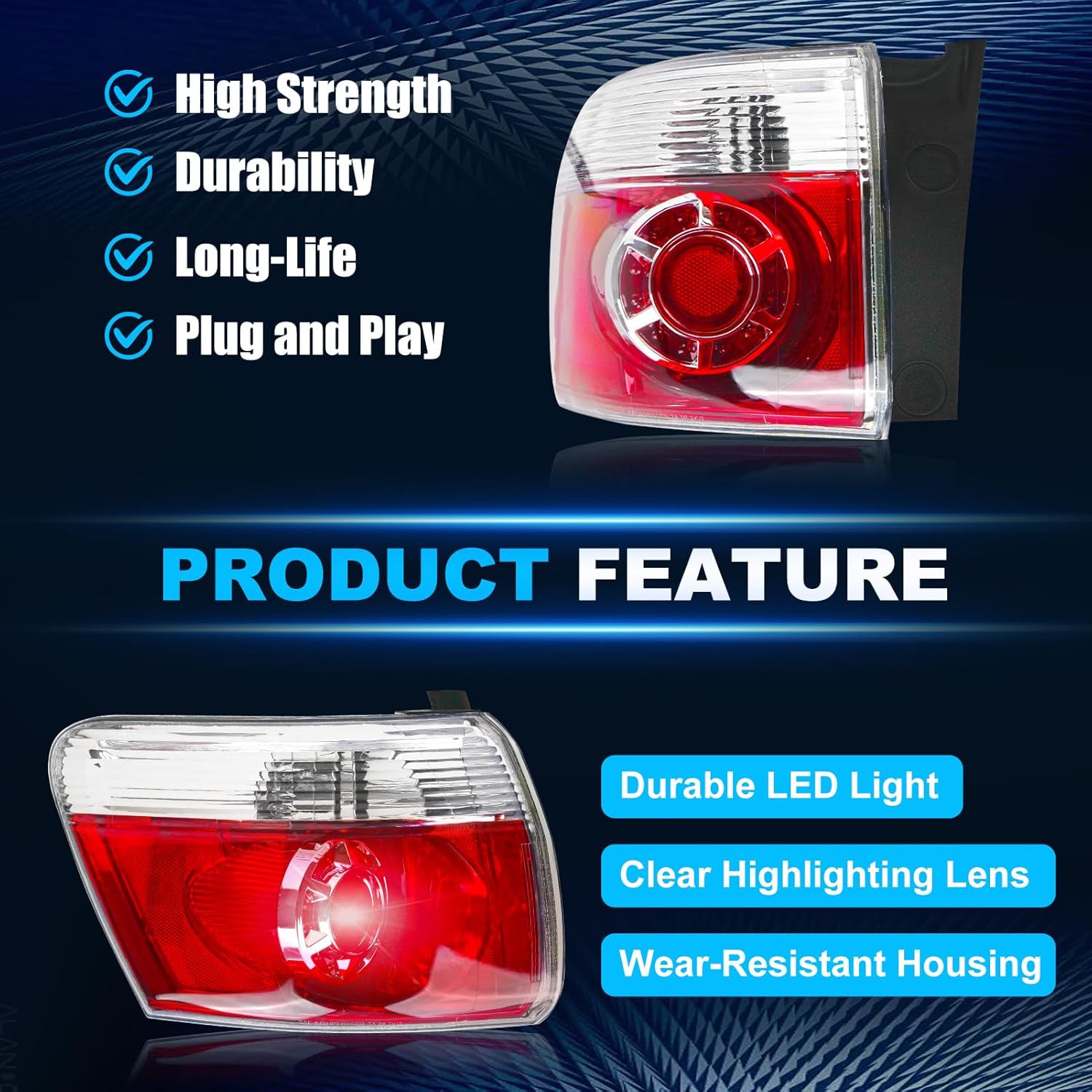 Pair Set LED Tail Lights Driver Left and Passenger Right Side Compatible with 2007-2012 GMC Acadia,Rear Brake Lamps,TailLights With Clear Lens(2 Piece)