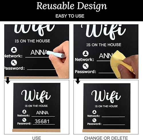 Miniatura 6 de Outus Letrero de madera con WiFi estilo pizarra de tiza con contraseña, letrero independiente, decoración de centro de mesa, letrero enmarcado de