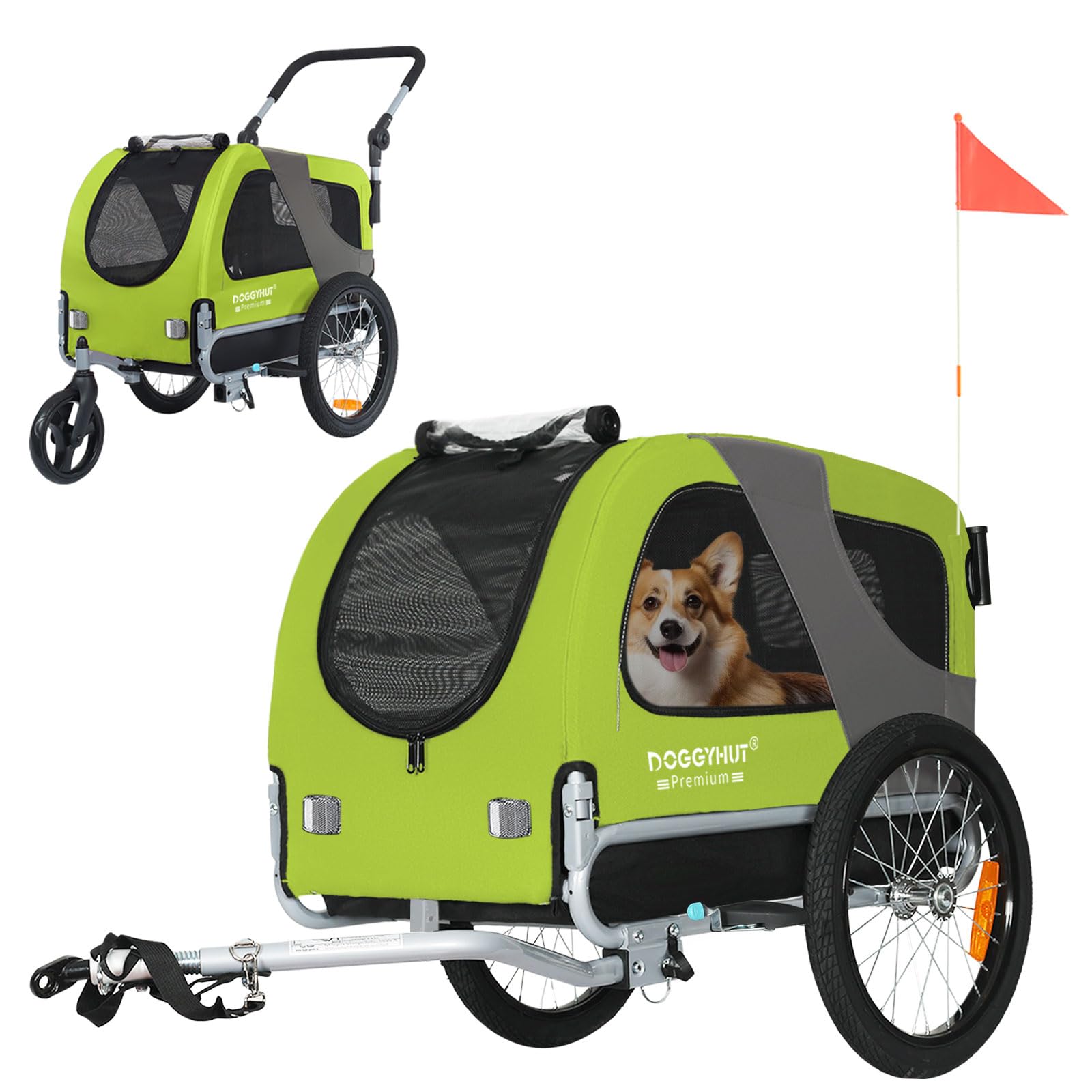 DOGGYHUT® Premium M Hundeanhänger 2-in-1 Hundebuggy & Jogger Fahrradanhänger für Hunde bis 23kg
