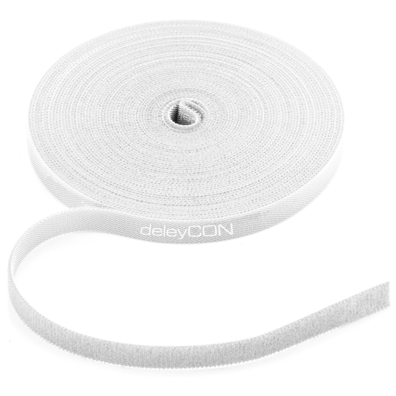 deleyCON 10m Klett Kabelbinder Klettband Klettbandrolle 10mm Breit Kabelmanagement Kabelorganizer Klettkabelbinder Klettverschluss zuschneidbar Weiß