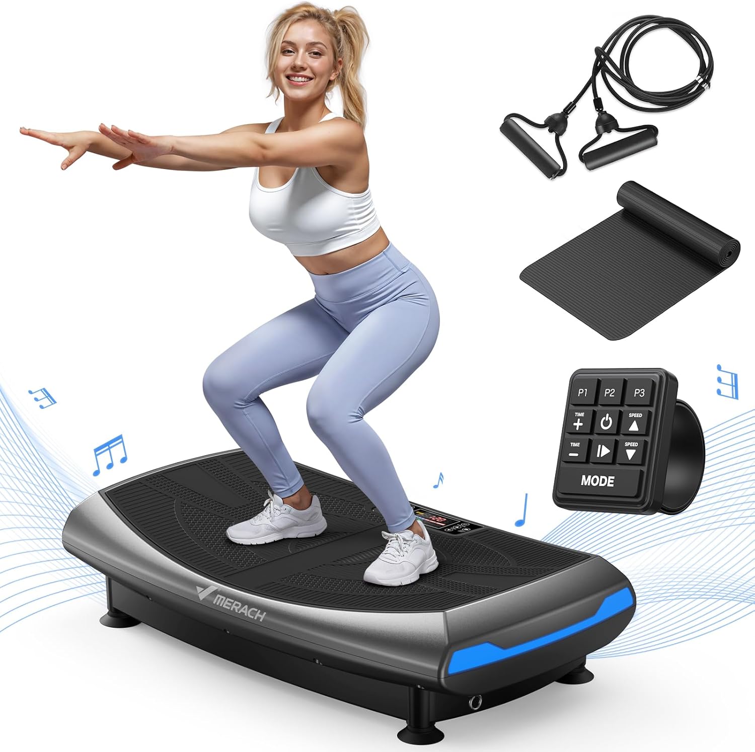MERACH 4D Vibration Plate Exercise Machine, Vibration Plate for Lymphatic Drainage, 7 Body Sensing Modes, with Light and Bluetooth, Whole Body Workout Equipment