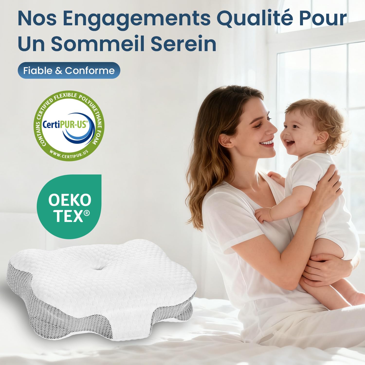 Oreiller Ergonomique Cervical pour Dormir - Oreiller Orthopédique en Mémoire de Forme, Soutien de la Nuque Latéral et Dorsal, Housse Déhoussable et Lavable, 58×40×10/13 cm