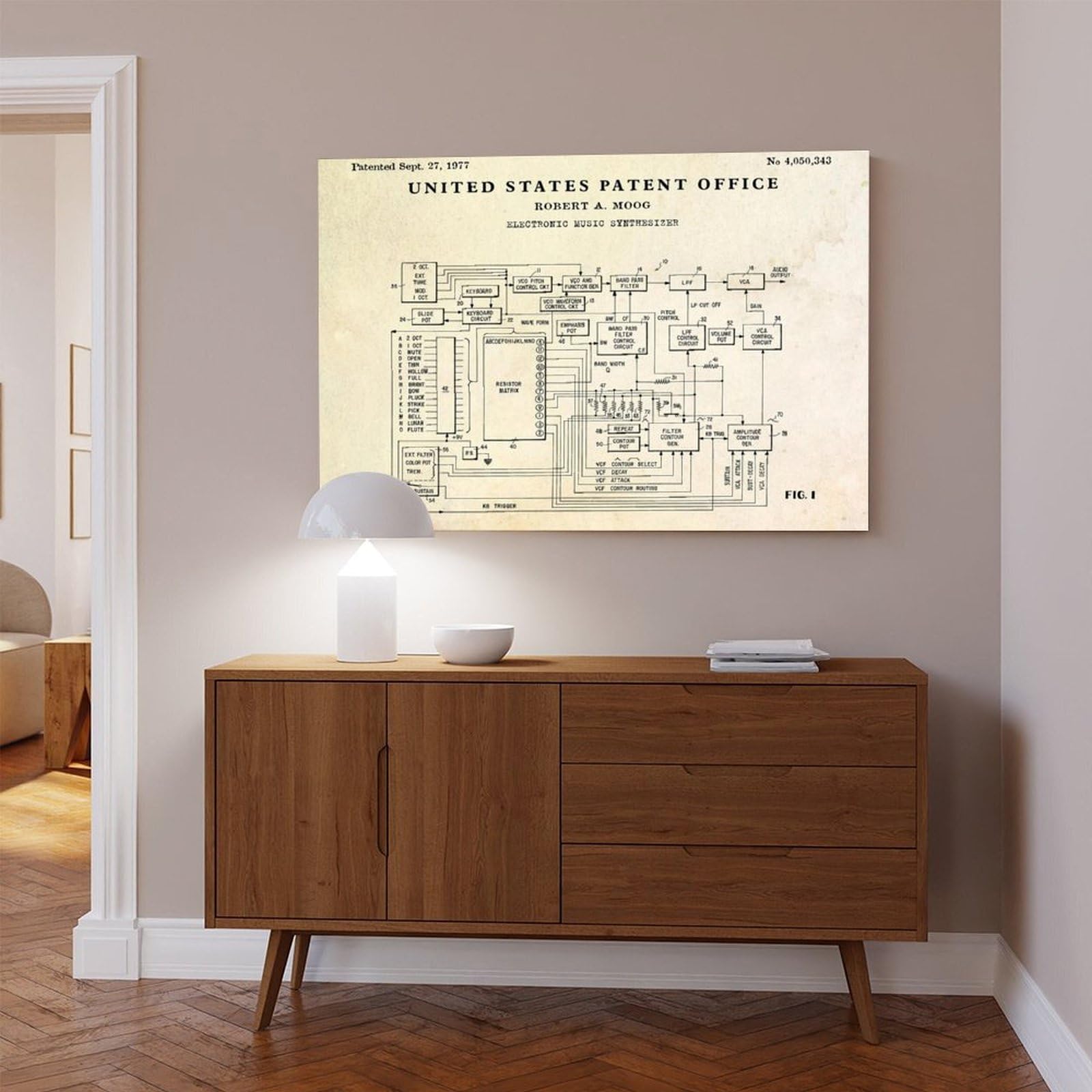 WLQZFRWV Poster su tela con sintetizzatore di musica elettronica del 1977, decorazione per camera da letto, ufficio, stanza, regalo, 40 x 60 cm
