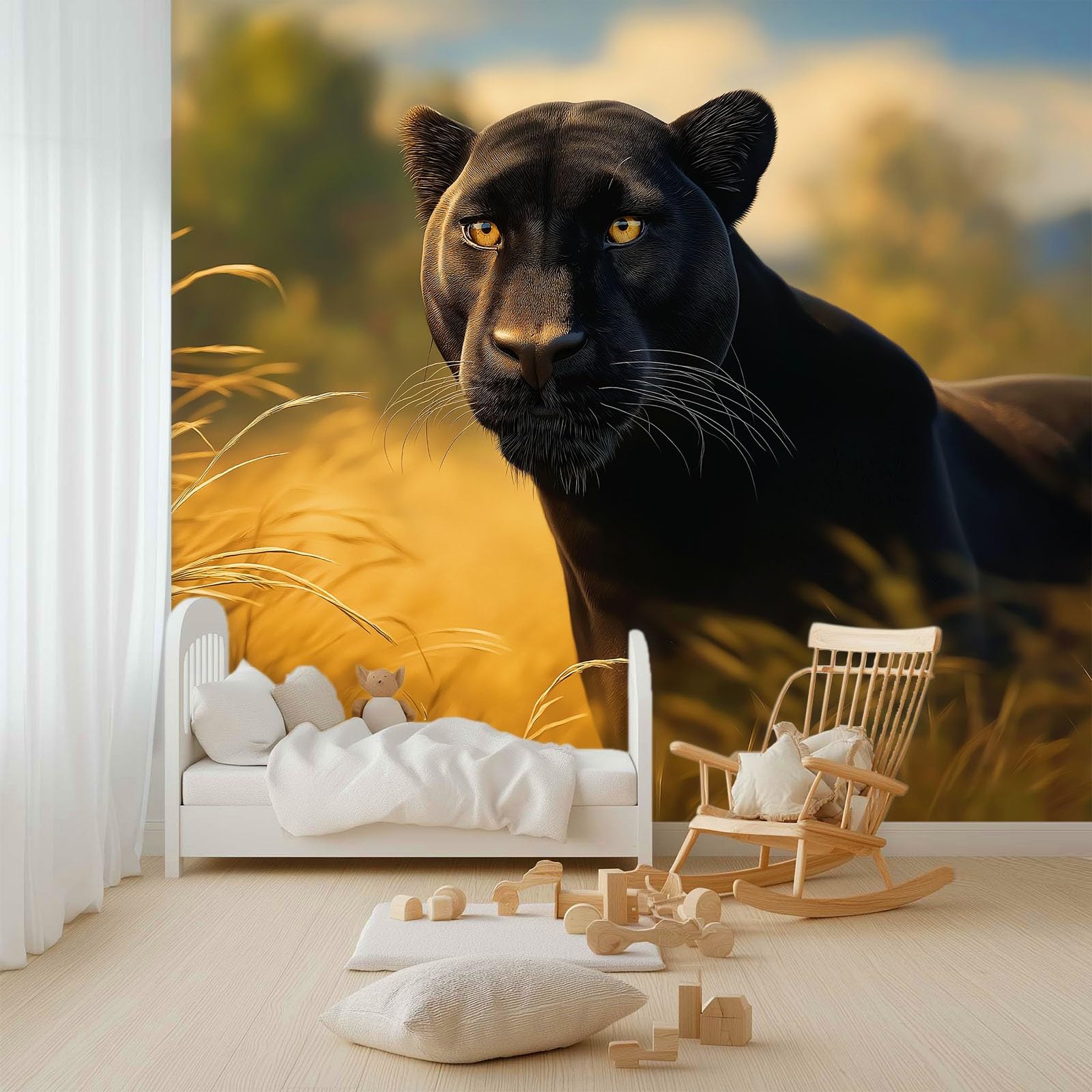 Zwierzę Pantera Tapeta Sypialnia Dzieci Chłopcy 3D Tapeta Mural, Żółty Dzieci Nastolatki Pokój Plakat Fototapeta Tematyczny Pokój Zabaw 350 x 256 cm