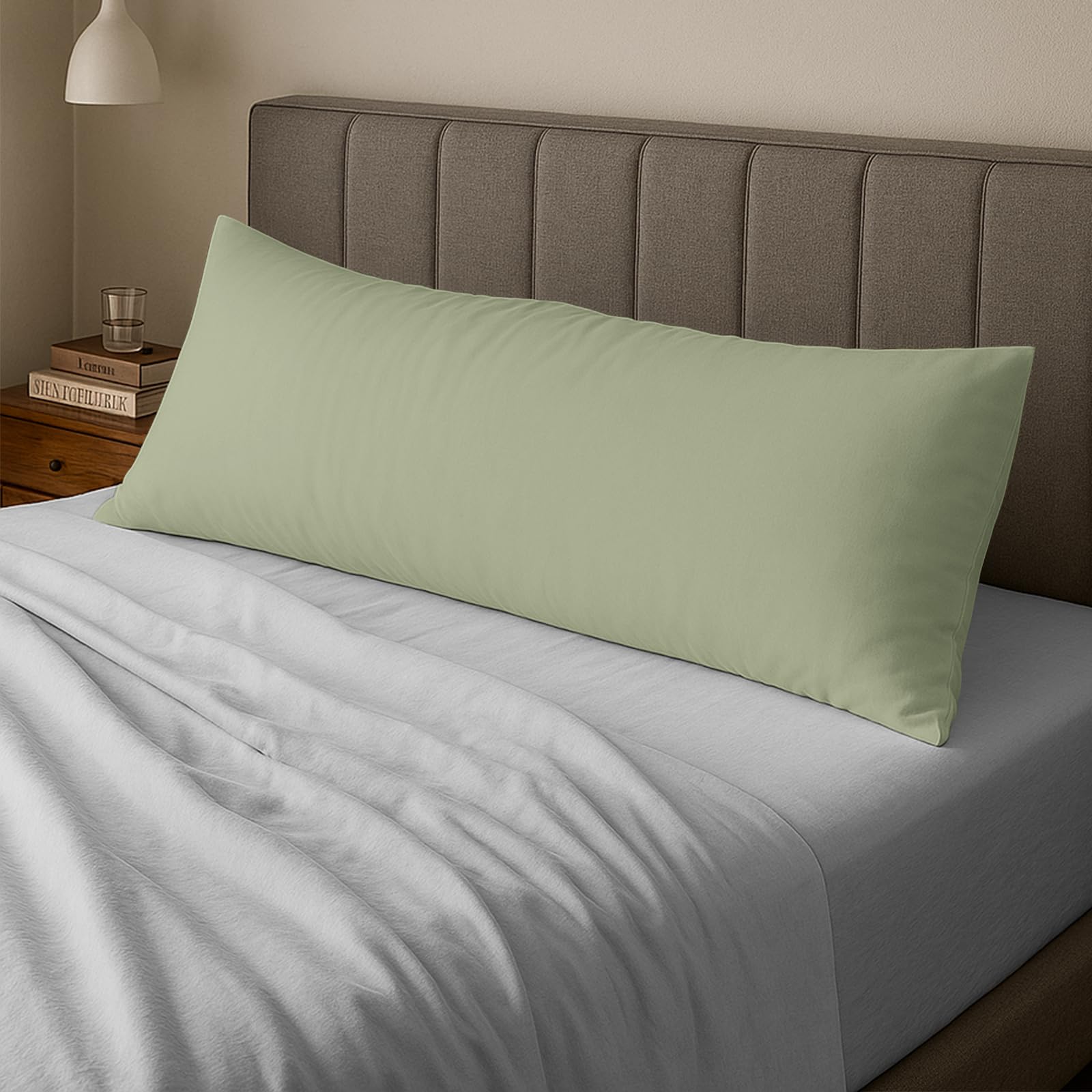 Pizuna Cotton Light Sage Body Pillow Cover 1 Piece Only, 400 Thread Count 100% Long Staple Cotton Body Pillow Case 52x140 cm
