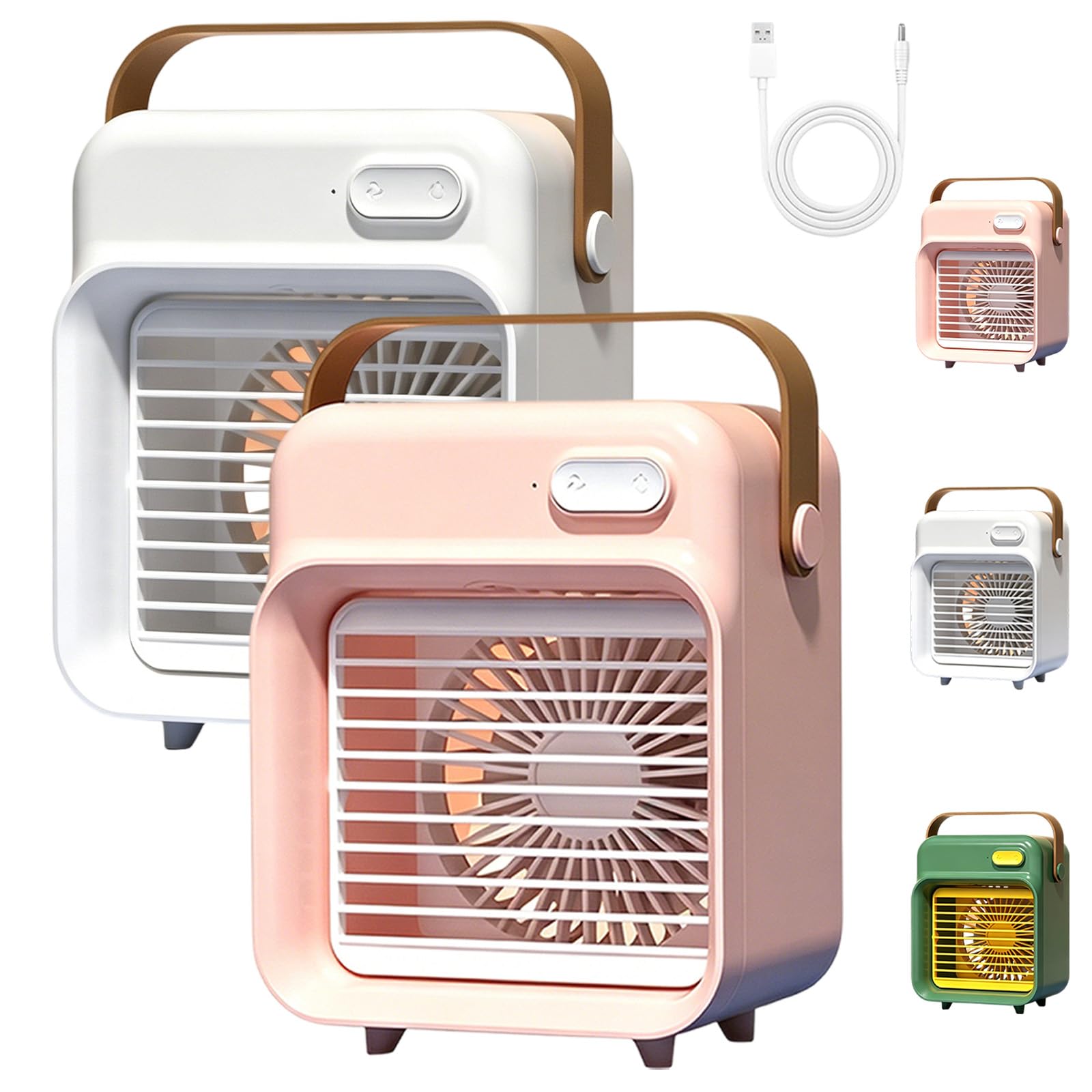 Wireless Desktop Air Cooler & Humidifier, Rechargeable Evaporative Cooler, Portable Mini Personal Air Conditioner with Handheld Carry Handle for Home Office Camping Travel Car (2PC-A)