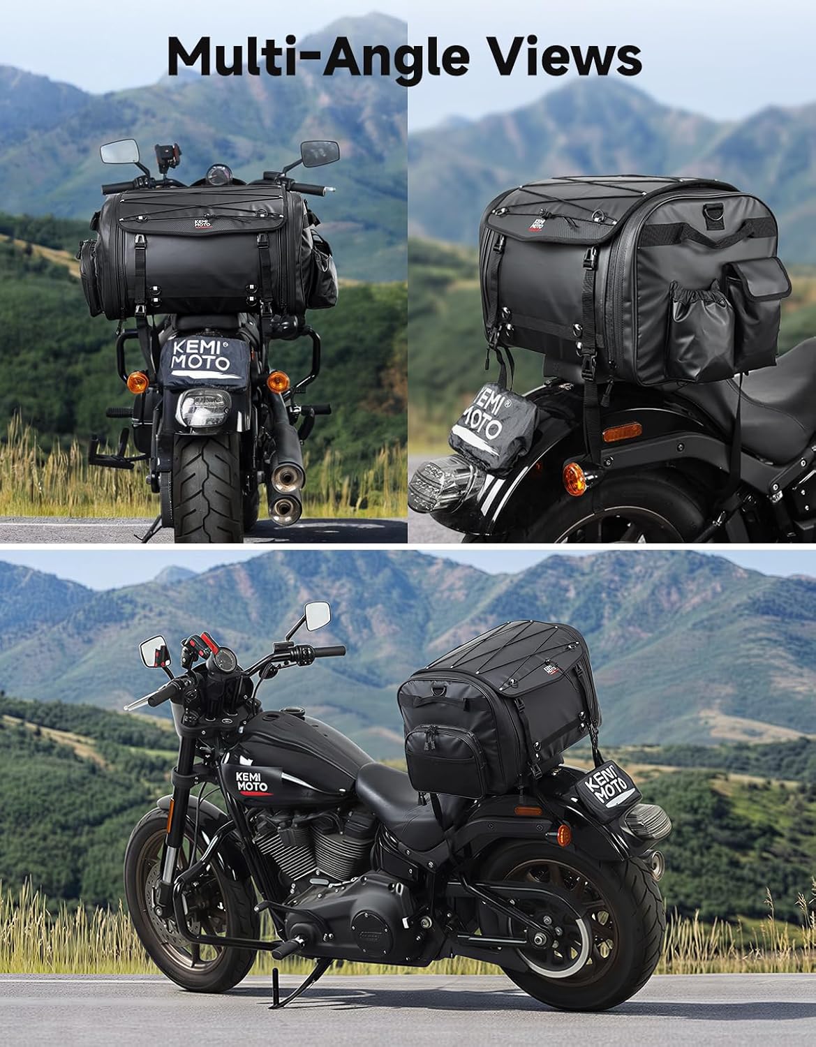 KEMIMOTO Motorcycle Travel Luggage Bags, Expandable Large Capacity Motorcycle Tail Bag, Waterproof Rear Rack Trunk, Motor Pannier Bag with Rain Cover and Straps 60L-80L