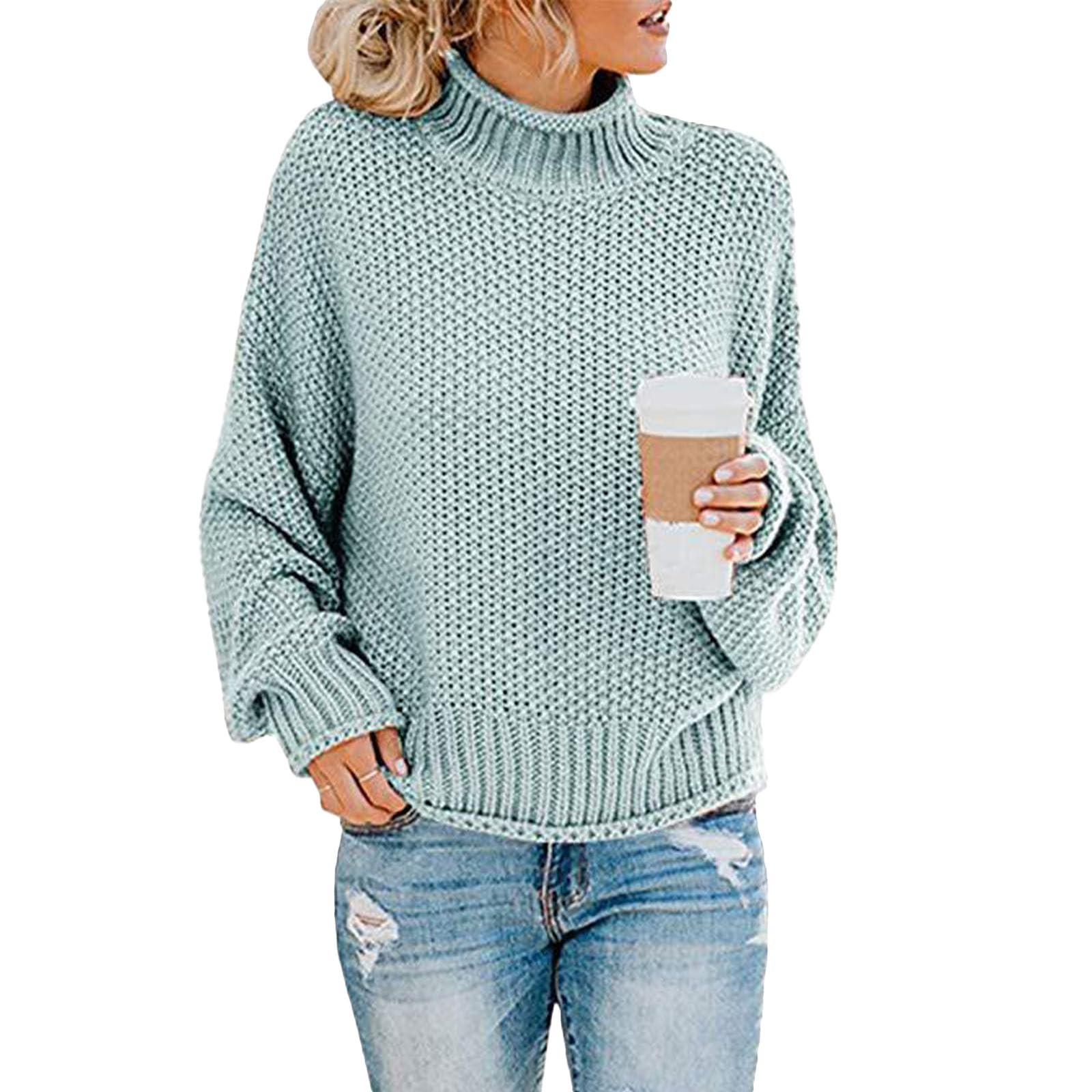Womens Pullover Sweaters 2025 Fall Fashion Tops Long Sleeve High Neck Thick Knitted Trendy Classic Vintage Clothes