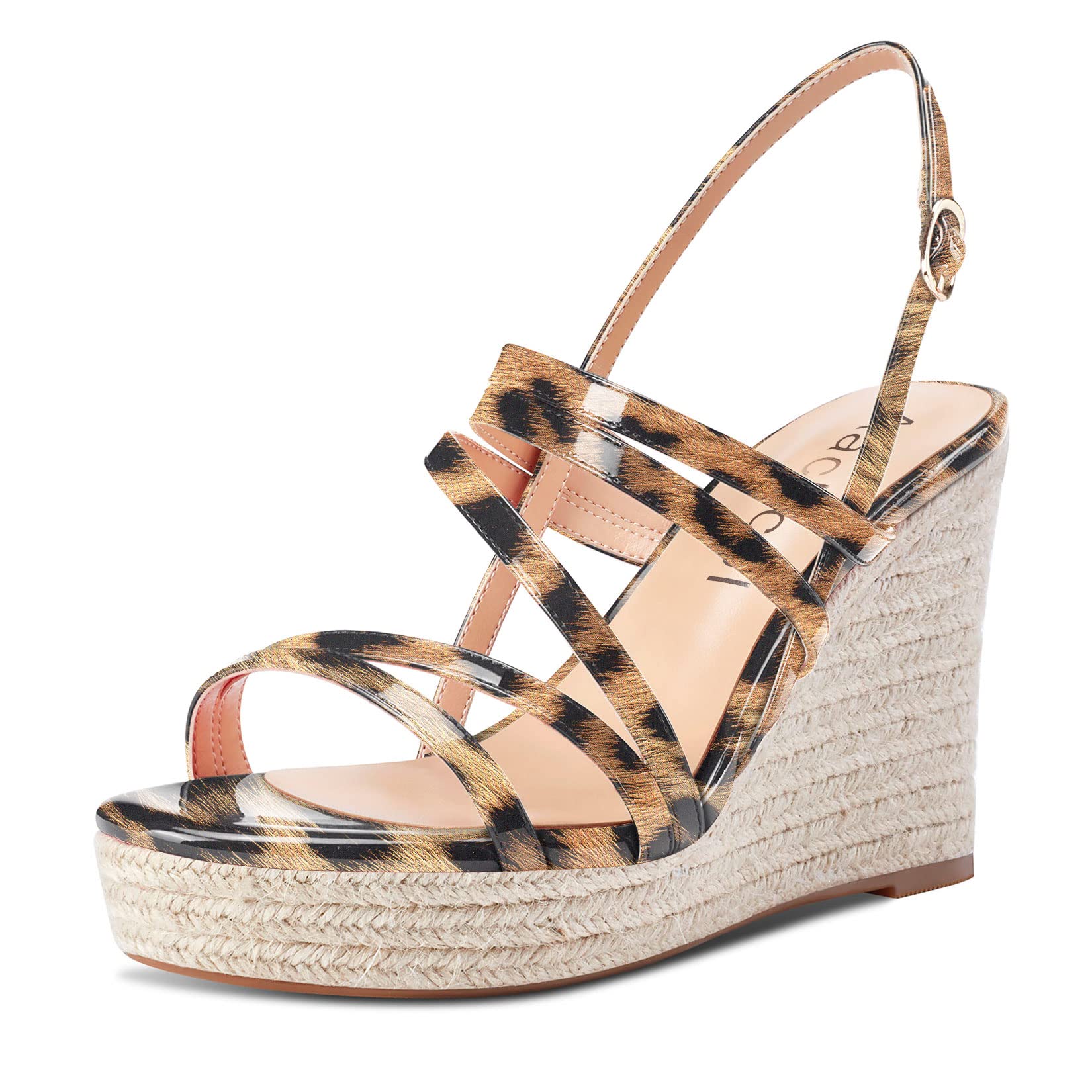 Aachcol Mujer cuña esparto Plataforma Sandalias Abierta Punta Correa Tobillo Slingback Correa posterior Alto High Heel Dress Zapatos Charol 10 CM