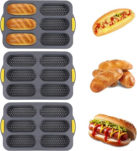 Miniatura 8 de Molde de silicona para pan baguette de 6 cavidades, molde antiadherente para pan francés y bollo de perritos calientes, herramienta plegable para
