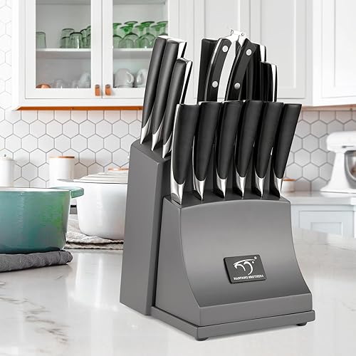 Miniatura 5 de NF NANFANG BROTHERS - Juego de cuchillos de cocina de Damasco de 15 piezas con bloque, mango ergonómico de ABS para juego de cuchillos de chef,