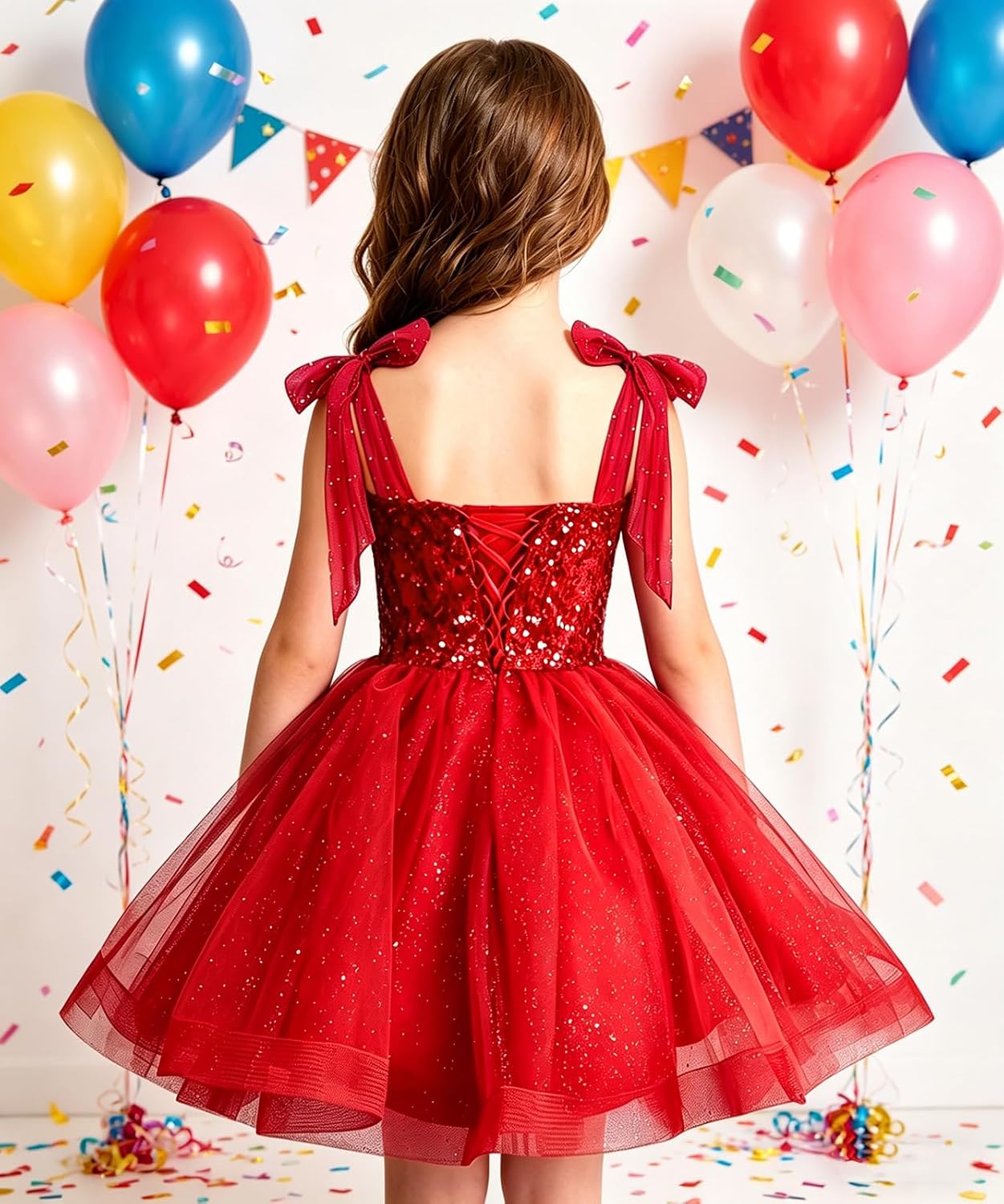 Tulle Flower Girl Dress Short 3D Butterfly Sparkly Appliques Princess Pageant Birthday Party for Girls