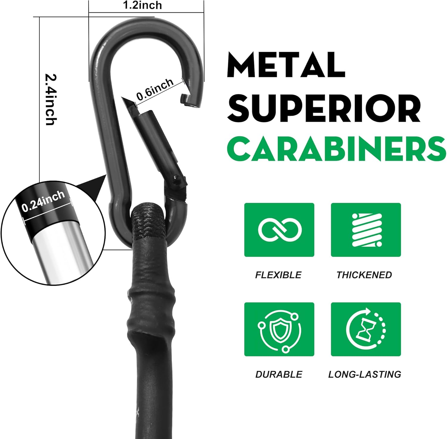 8 Pcs 48 Inch Bungee Cords with Hooks, Carabiner Bungee Cord Outdoor Up to 220 Lbs Break Strength, Black Bungee Straps with Upgraded Carabiner Hooks for Camping, Cargo, Bike, Luggage, Carts, Truck