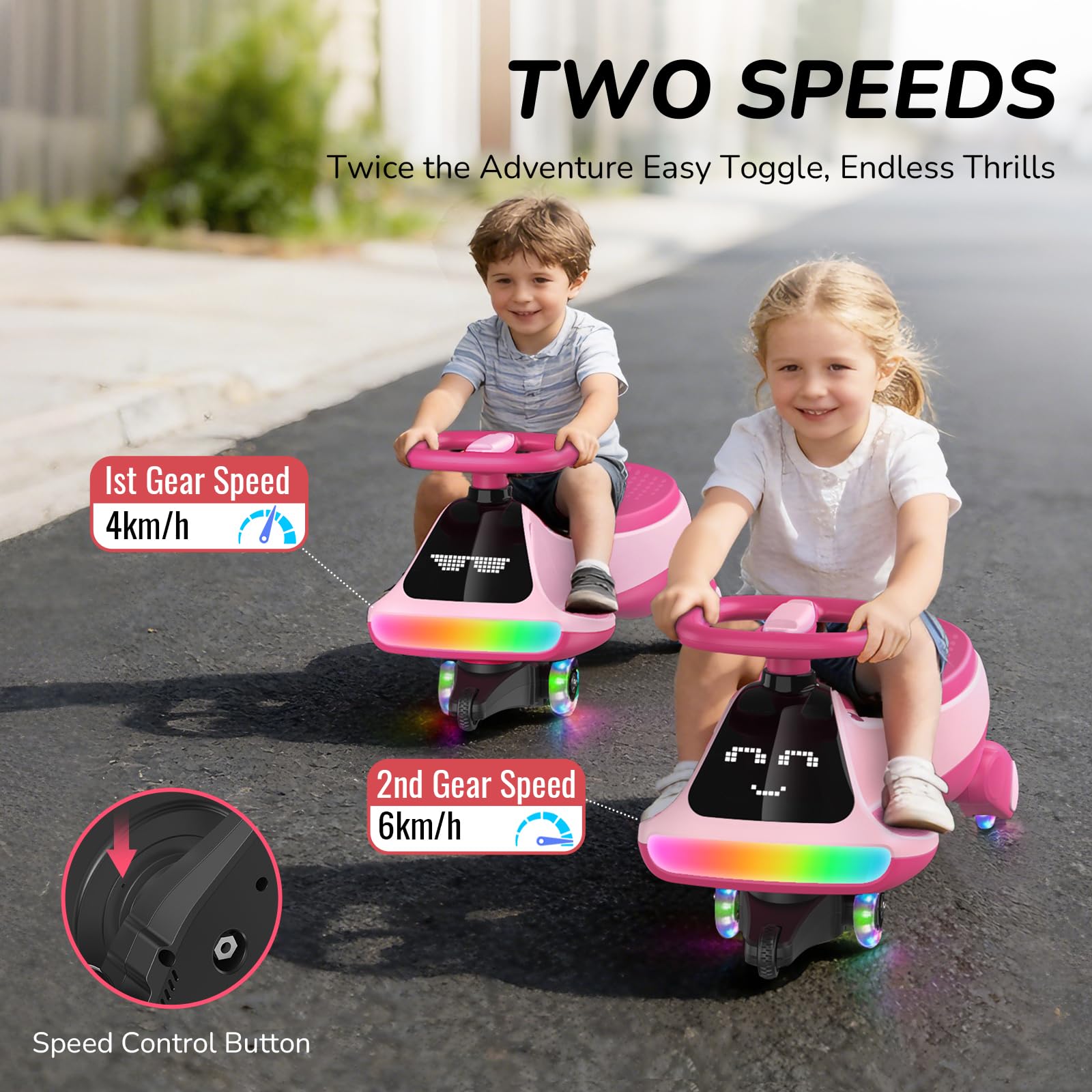 Umatoll Coche Eléctrico 12V para Niños con Pedal, Pantalla, Batería Recargable, Luz LED, Bluetooth, Ruedas Iluminadas, Antivuelco, 2 Velocidades, Juguete, Regalo +3 Años, Carga Máxima 68 kg