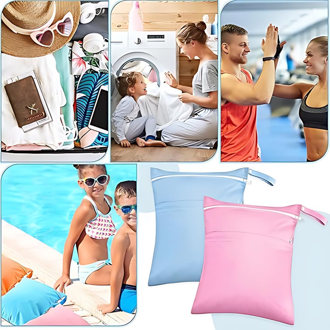 Borsa Per Pannolini Impermeabile 2 Pezzi Grandi Tasche Con Chiusura Lampo Azzurro Rosa