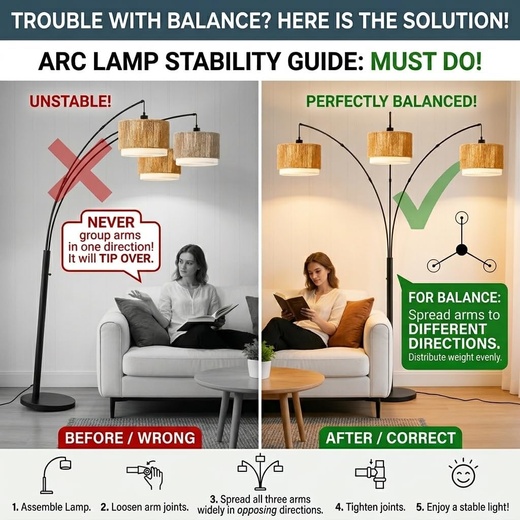 Boho Arc Floor Lamp for Living Room, Rattan Floor Lamp with Stepless Dimmable Switch, Farmhouse Standing Lamp with Wicker&Fabric Shade, Industrial Black Tall Lamp for Bedroom Over Couch Corner