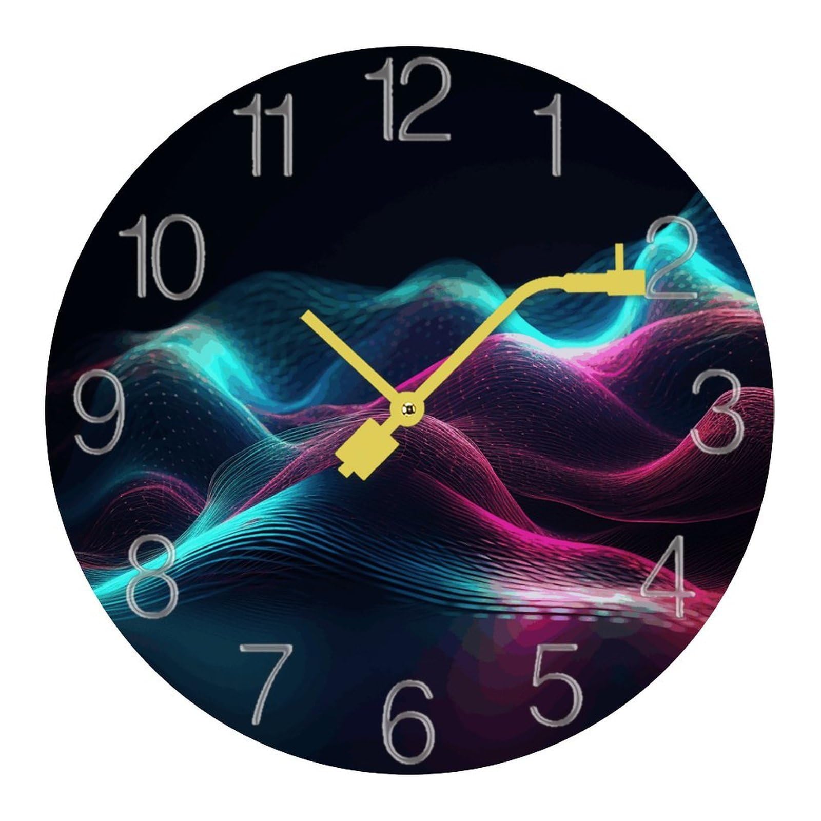 Horloge murale silencieuse pour cuisine et salle de bain au motif vague épuré