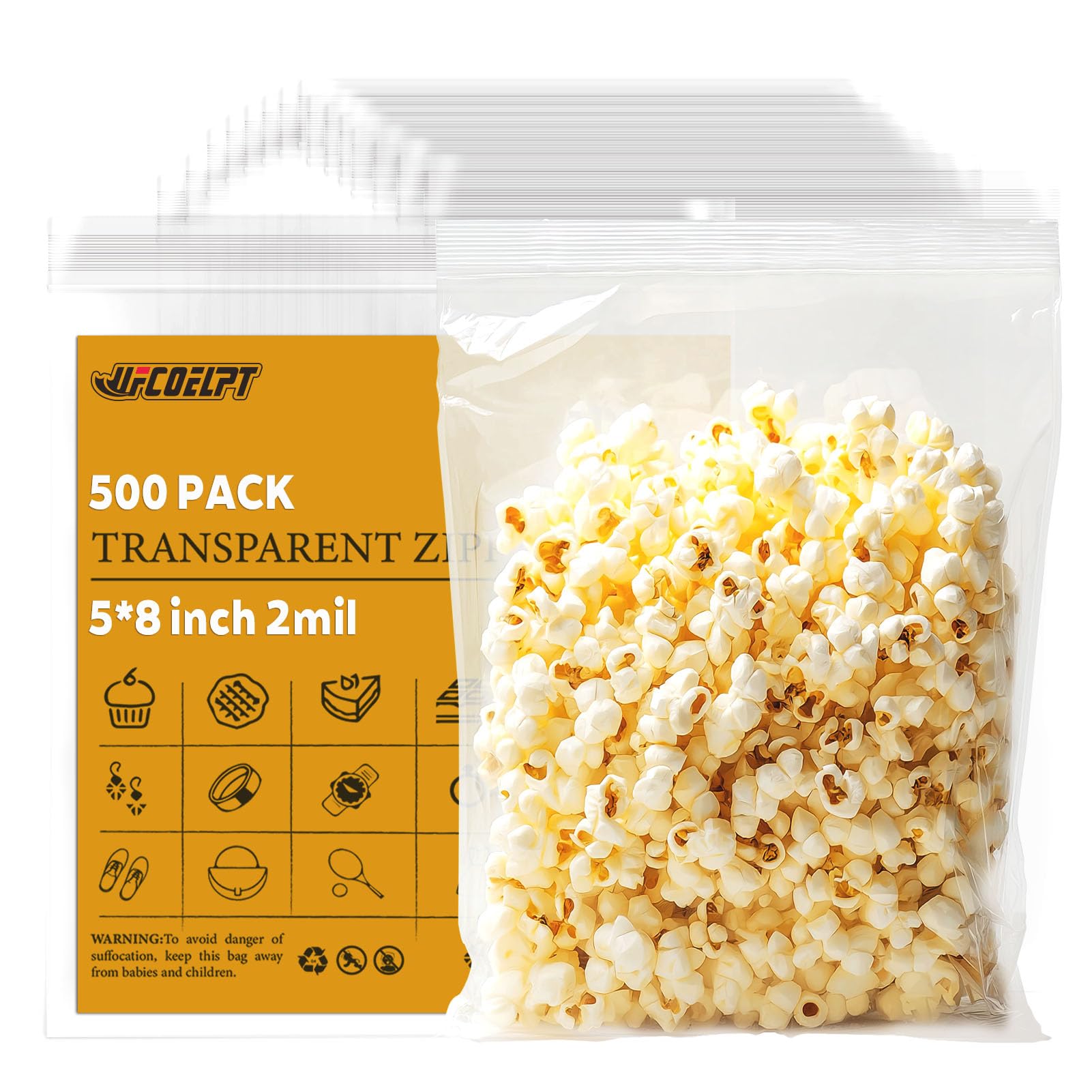 5x8 Clear Resealable Zip Bags, 500 Count, 2 Mil