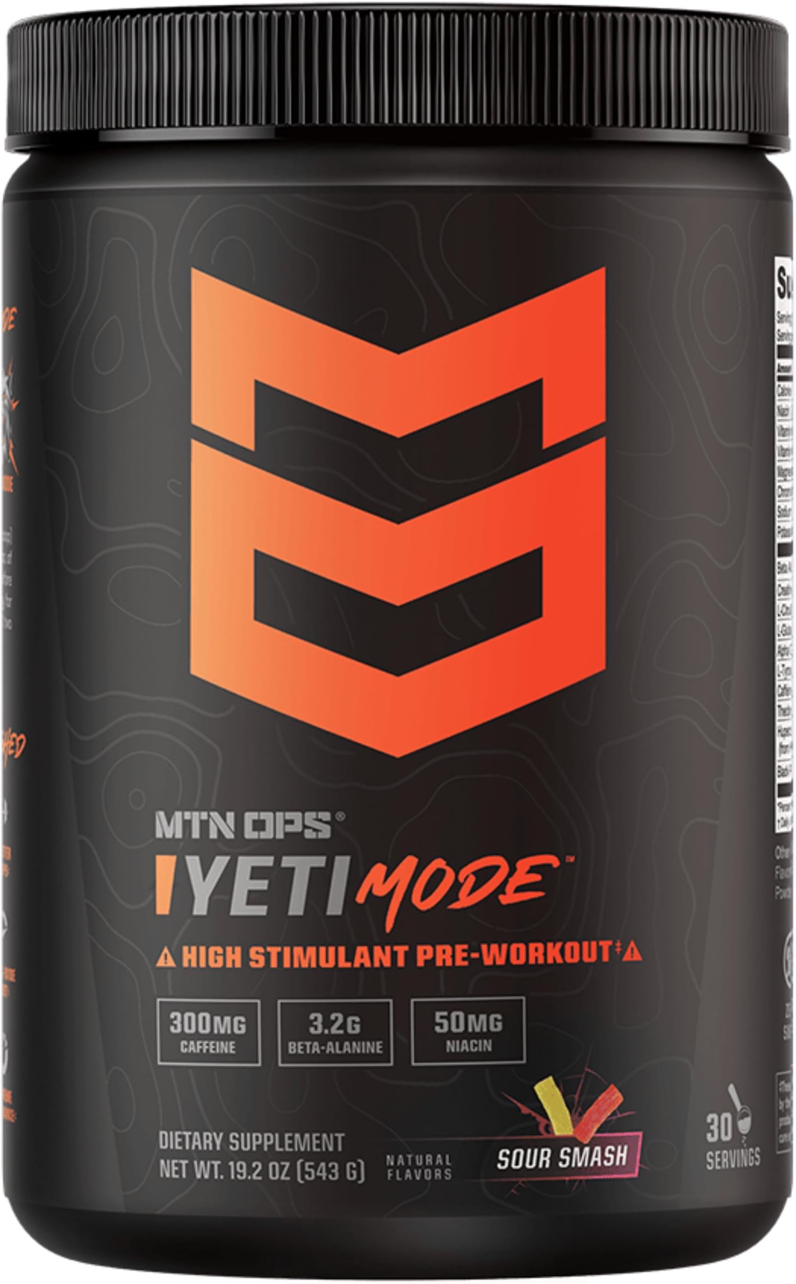 MTN OPS Yeti Mode Pre-Workout Powder - Explosive High-Stimulant with 300mg Caffeine, Creatine Monohydrate, Beta-Alanine, and 45mg Niacin - Sour Smash Flavor in 30 Serving Tub