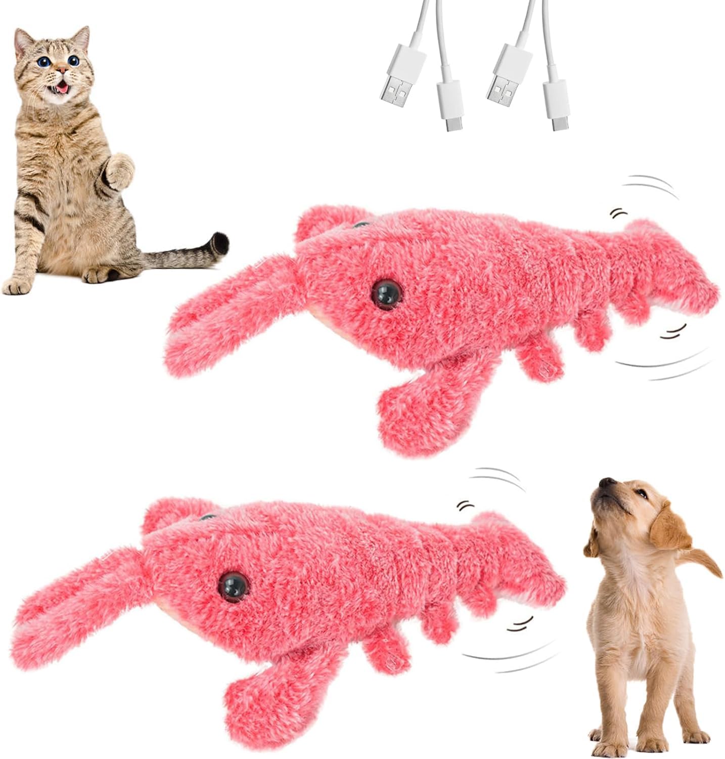 Floppy Lobster Interactive Dog Toy - 2024 New Funny Plush Jumping Moving Toy for Medium Dogs - Calming Pet Sturdy Puppy Chew Toys for Teething (Pink-2pcs)