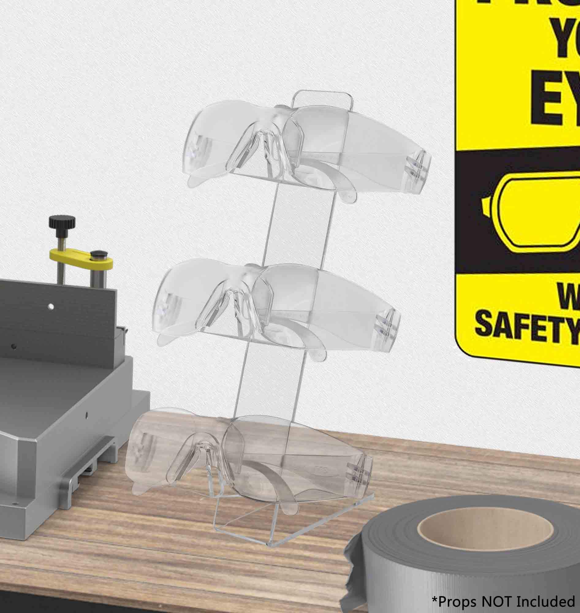 Marketing Holders Eyewear Stand Clear Acrylic Slant Back Display Holds 3 Pair of Reading Safety Sunglasses in Home Goods Stores Sporting Goods Outlets Laboratories Mining Industry Portable