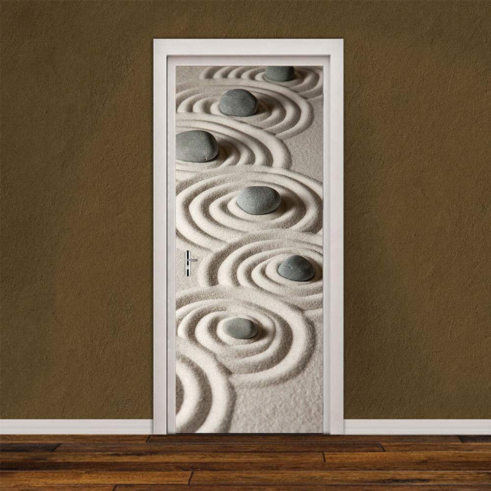 Trompe l'oeil pierre de sable 3D pour habiller une porte de salon ou des escaliers