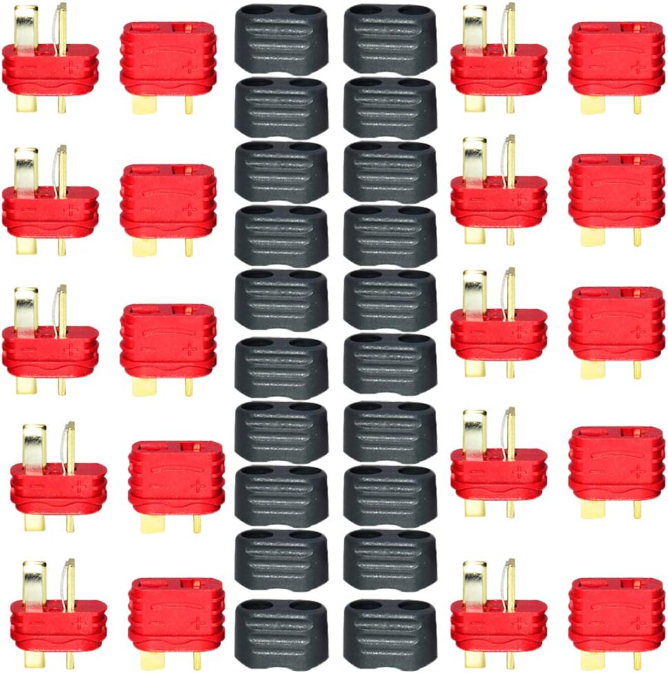 10 Pairs T-Plug Connector Anti-Slip Male and Female Connector Adapters with Caps for RC LiPo Battery Motor ESC Controller