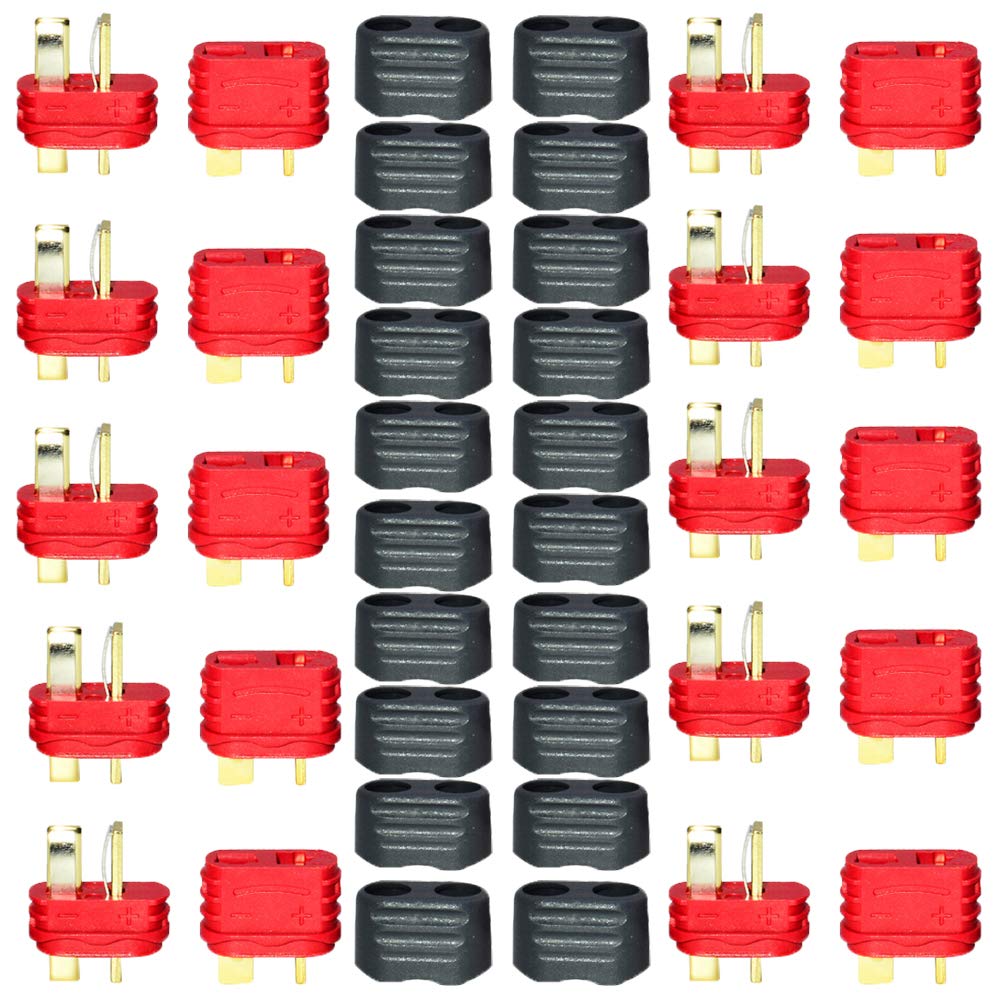 10 Pairs T-Plug Connector Anti-Slip Male and Female Connector Adapters with Caps for RC LiPo Battery Motor ESC Controller