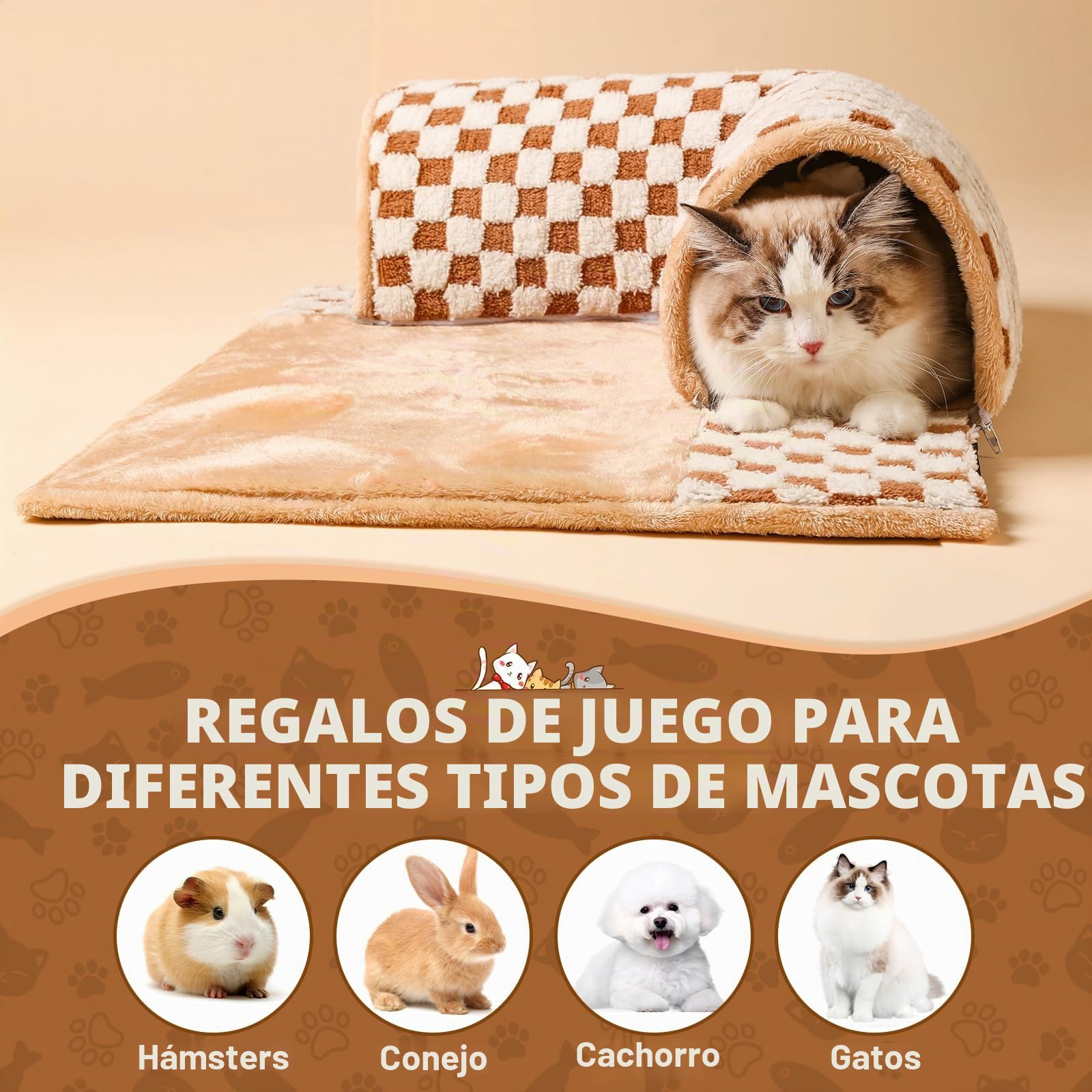 Marchul Cama tipo túnel para gatos para mascotas de interior, casa cueva interactiva para gatos, cama extraíble y lavable, juguete de túnel de juego para gatito/cachorro/conejo, 62 x 56 x 23 cm