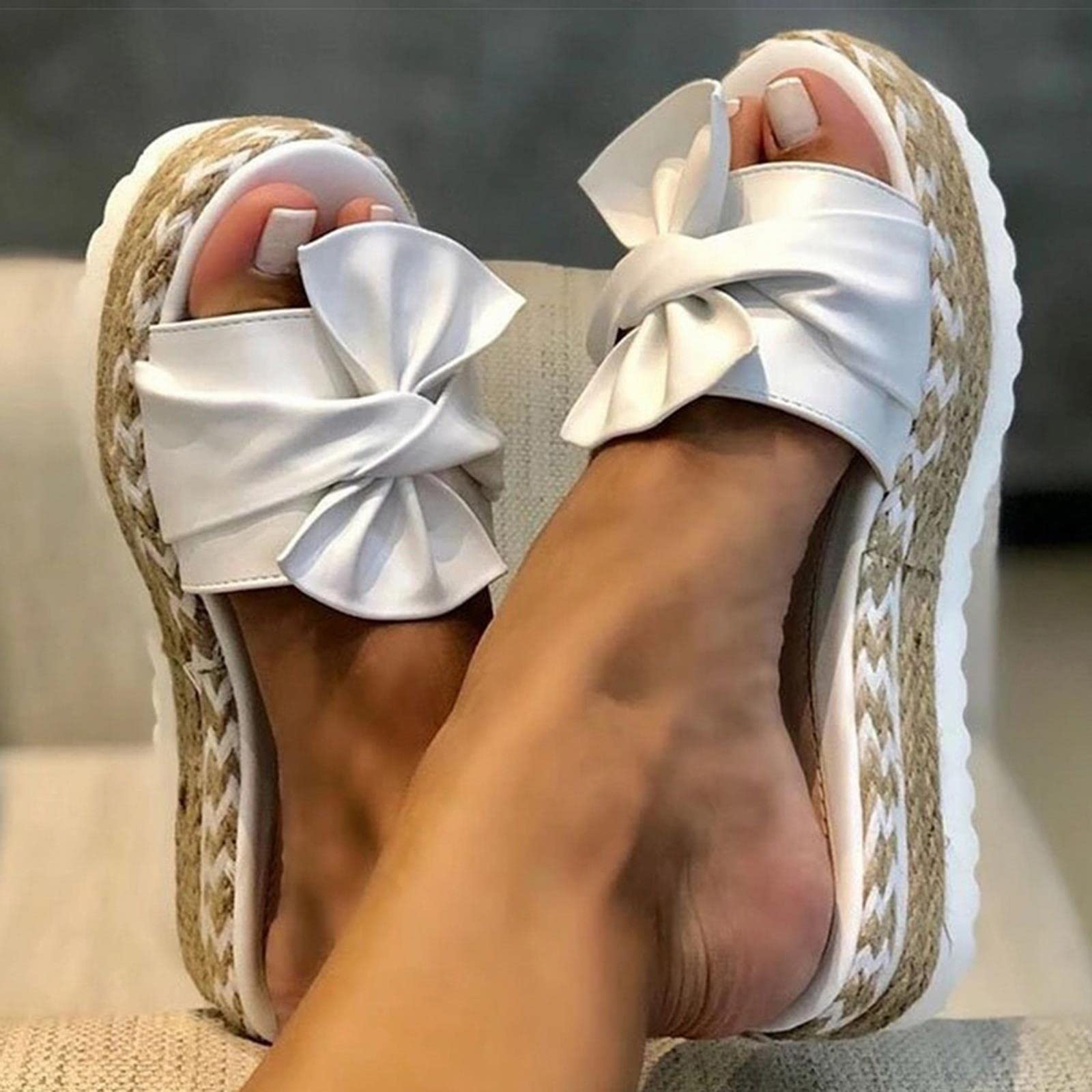 MOGSA Pantuflas de verano para mujer, sandalias de tacón con cuñas, zapatos para mujer, sandalias de plataforma de verano