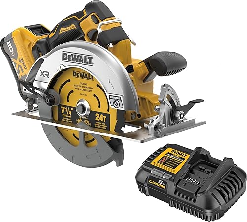 DEWALT Kit de sierra circular inalámbrica sin escobillas de 20 V MAX XR de 7-14 pulgadas con batería y cargador (DCS590WW1)