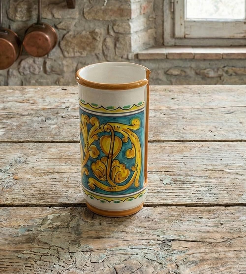 Porte-gobelet en céramique de Sicile décoré main jaune et vert