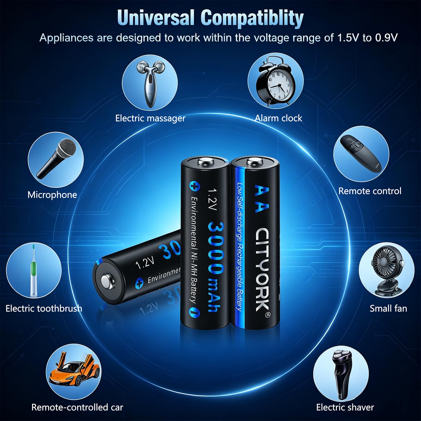 CITYORK Paquete de 12 baterías recargables AA de 3000 mAh 1.2 V Ni-MH con caja de batería con 8 bahías AA AAA LCD Smart 1.2 V NiMH/NiCd, carga rápida
