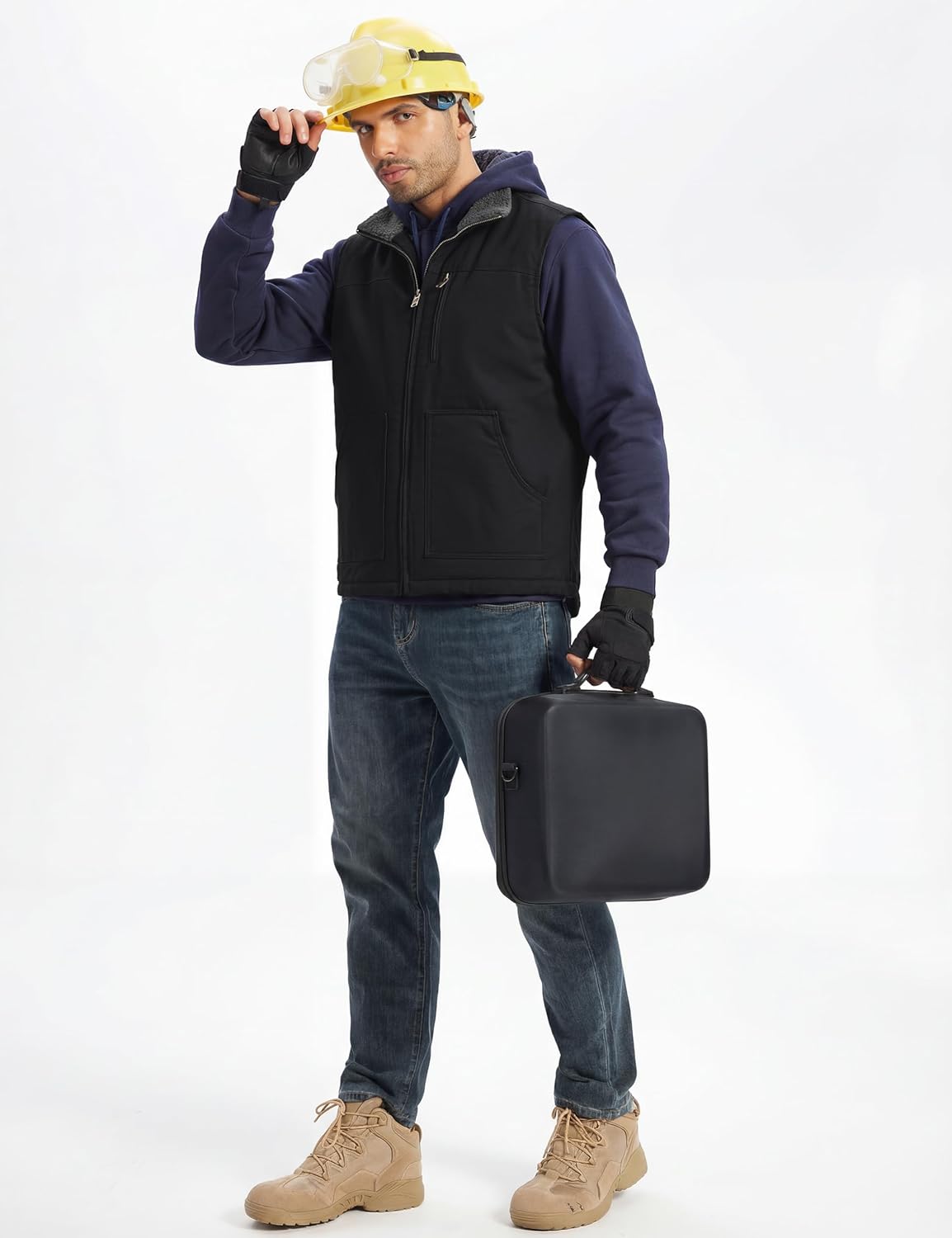TACVASEN Mens Work Utility Winter Vest Duck Canvas Waterproof Heavy Duty Coats Sherpa Fleece Sleeveless Jackets Pockets