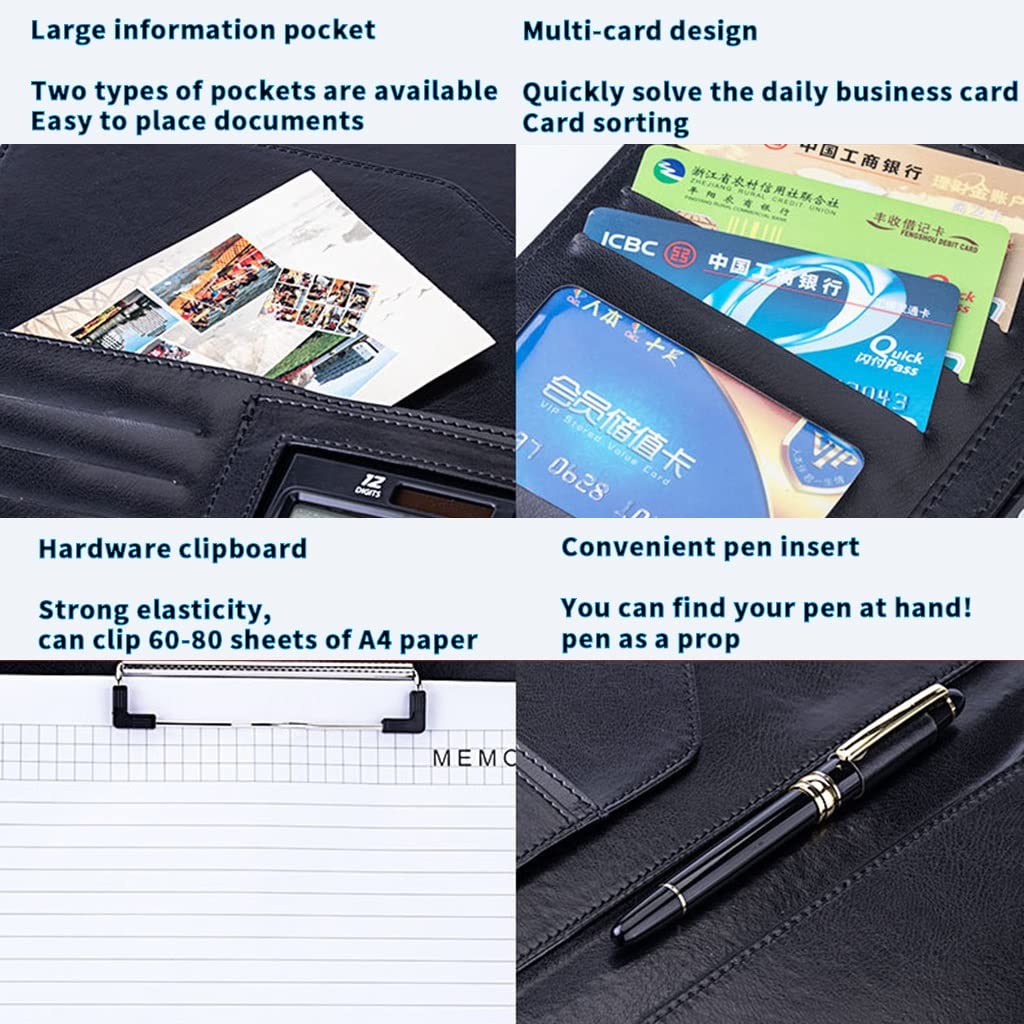 Teczka konferencyjna Organizer na dokumenty， Teczka A4 z schowkiem i miejscem do przechowywania, teczka A4 z schowkiem, organizer na dokumenty ze sztucznej skóry(Blauw,12digit calculator)
